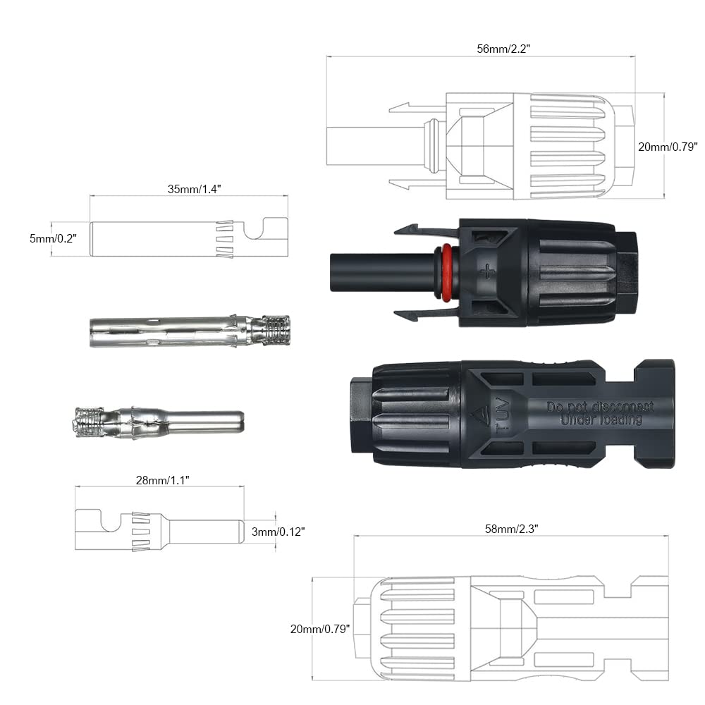EXCLUZO 10 Pairs Solar Panel Connectors - MC4 Male & Female Waterproof Connectors with Spanner Tool for Solar Energy Systems - Perfect for RV, Off-Grid, and Home Solar Panel Installations