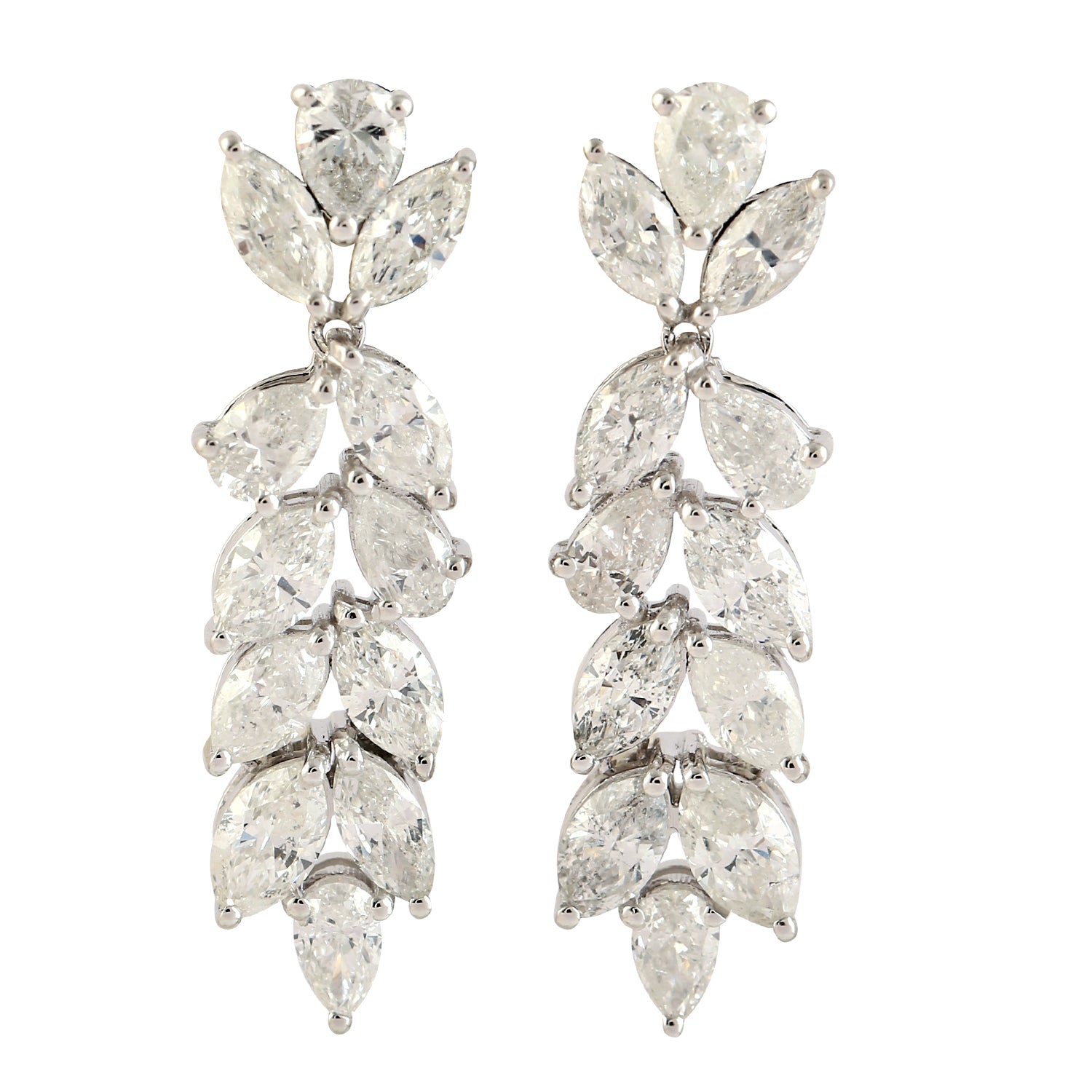 18K White Gold Rose Cut Diamond Designer Dangle Earrings for Women - Elegant Jewelry Gift for Weddings, Parties & Special Occasions