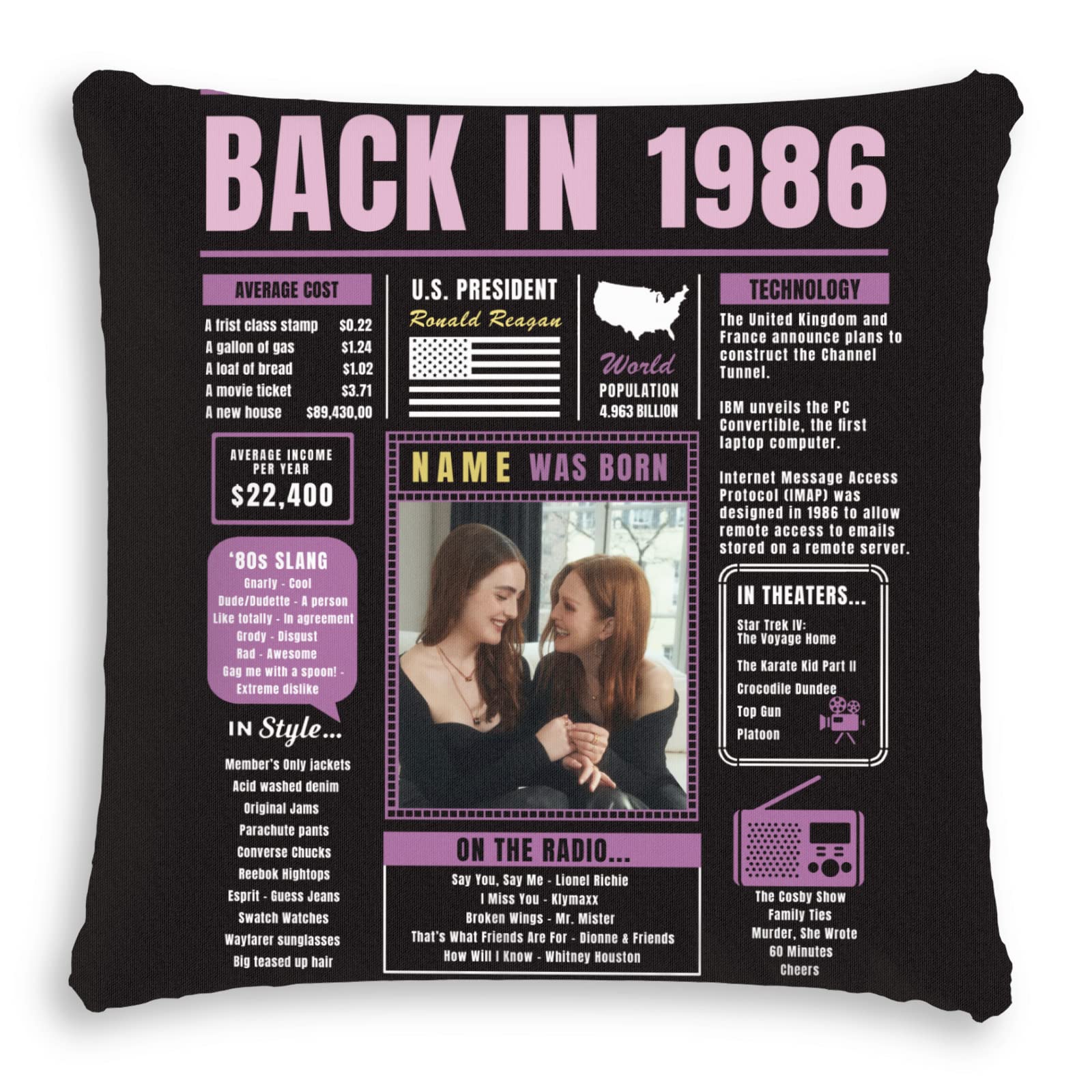 **Custom 38th Birthday Throw Pillow - Soft Purple 1986 Themed Gift for Women & Men - Perfect for Sofa Decor, Party Favors & Anniversary Celebrations**