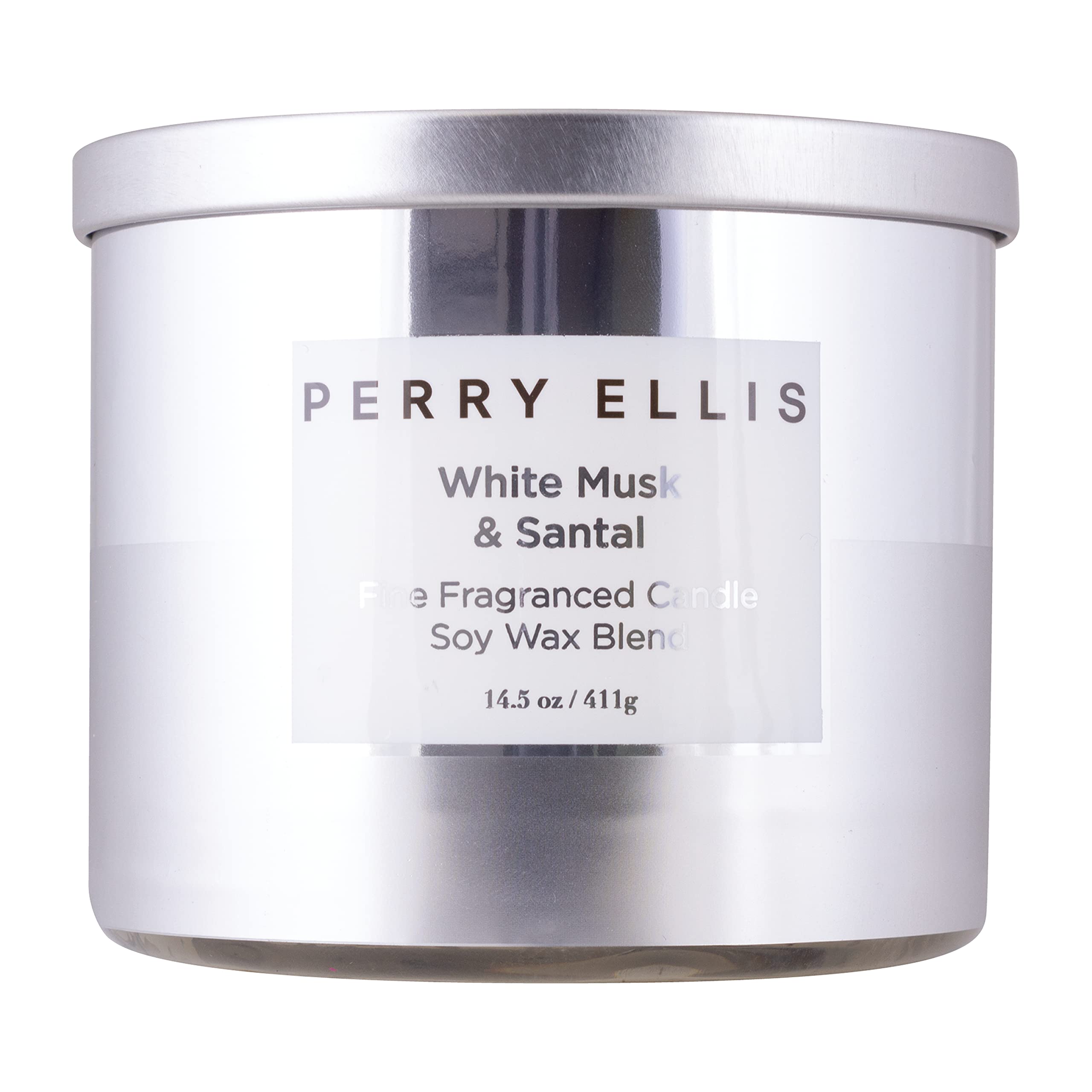Perry Ellis Scented Soy Candle - White Musk & Sandalwood Aroma, Long-Lasting Fragrance for Home, Spa, Yoga & Romantic Ambiance | 16oz Premium Soy Wax Candle