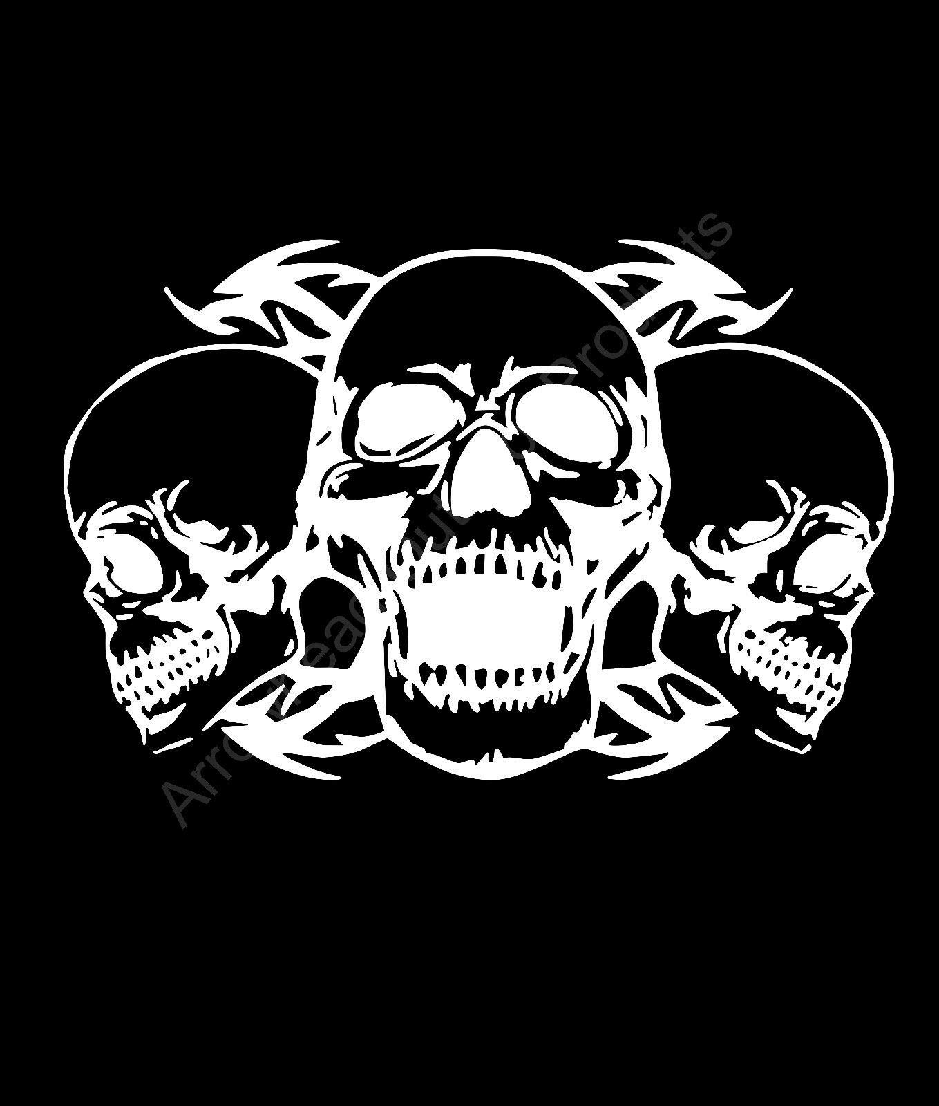 Funny Triple Skull Tribal Vinyl Decal Stickers - White Color for Car, Truck & Window - Perfect for Halloween Decor, Vehicle Customization & Laptop Stickers