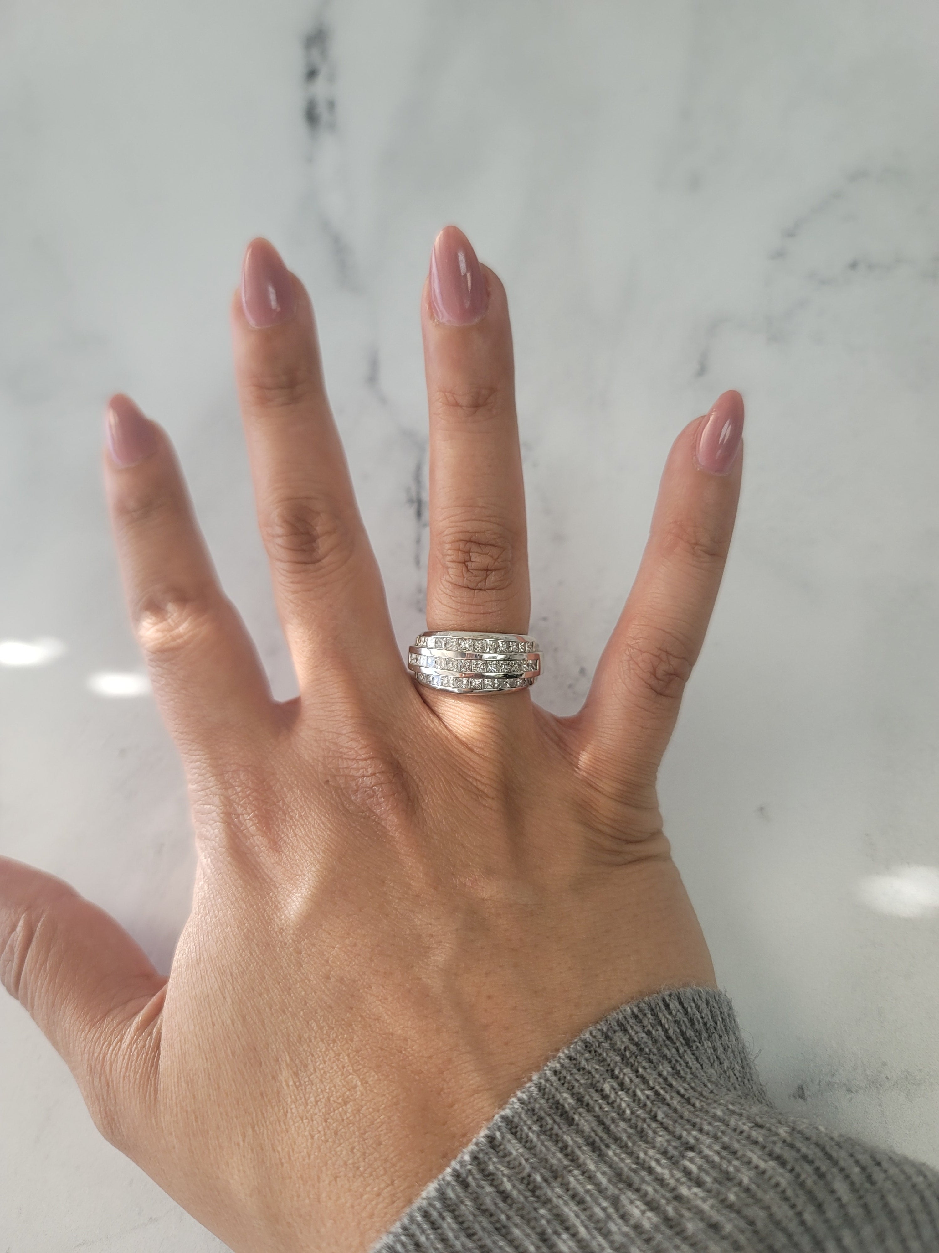 2.22ct Three Row Princess Cut Diamond Ring in 14k White Gold - Elegant Statement Jewelry for Weddings, Anniversaries & Special Occasions