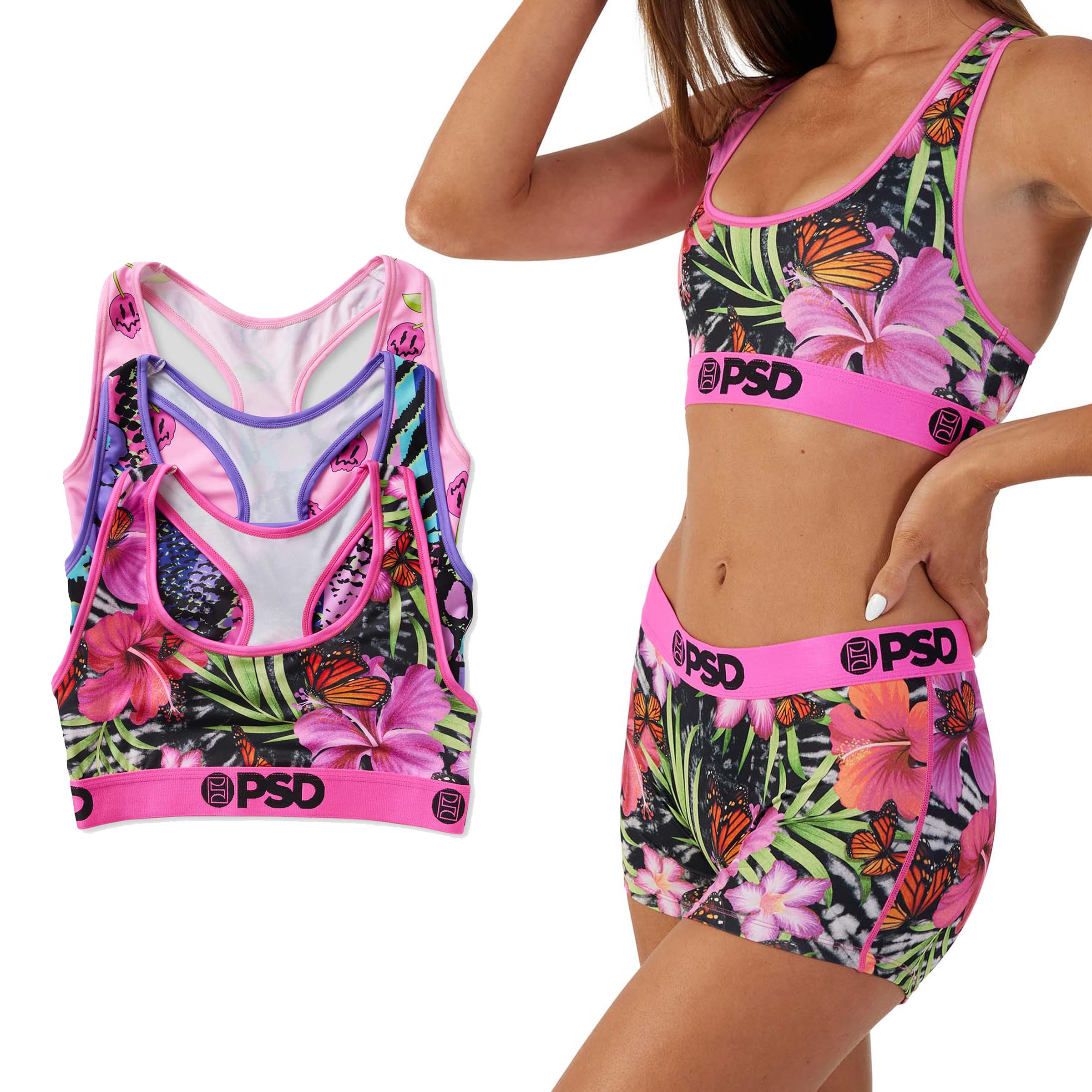 PSD Women's Animal Print Sports Bra - Racerback Workout Top with Breathable Microfiber Fabric for Yoga, Running & Gym | High Support Activewear