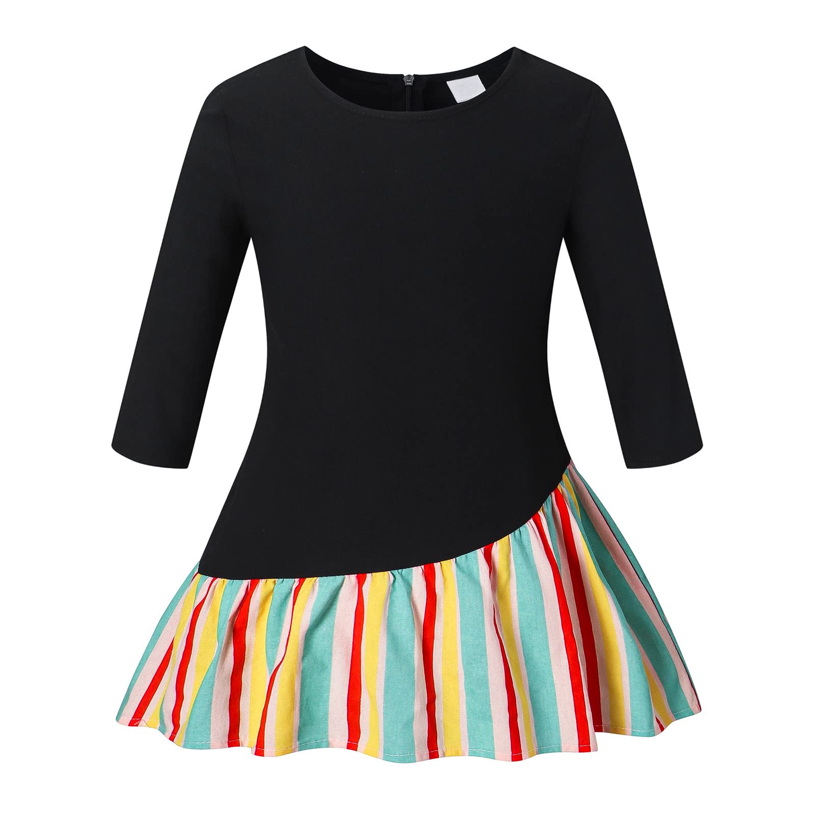 YOYORI Girls Rainbow Stripe Long Sleeve Beach Dress - Toddler Princess Party Outfit for Summer Vacations & Photoshoots