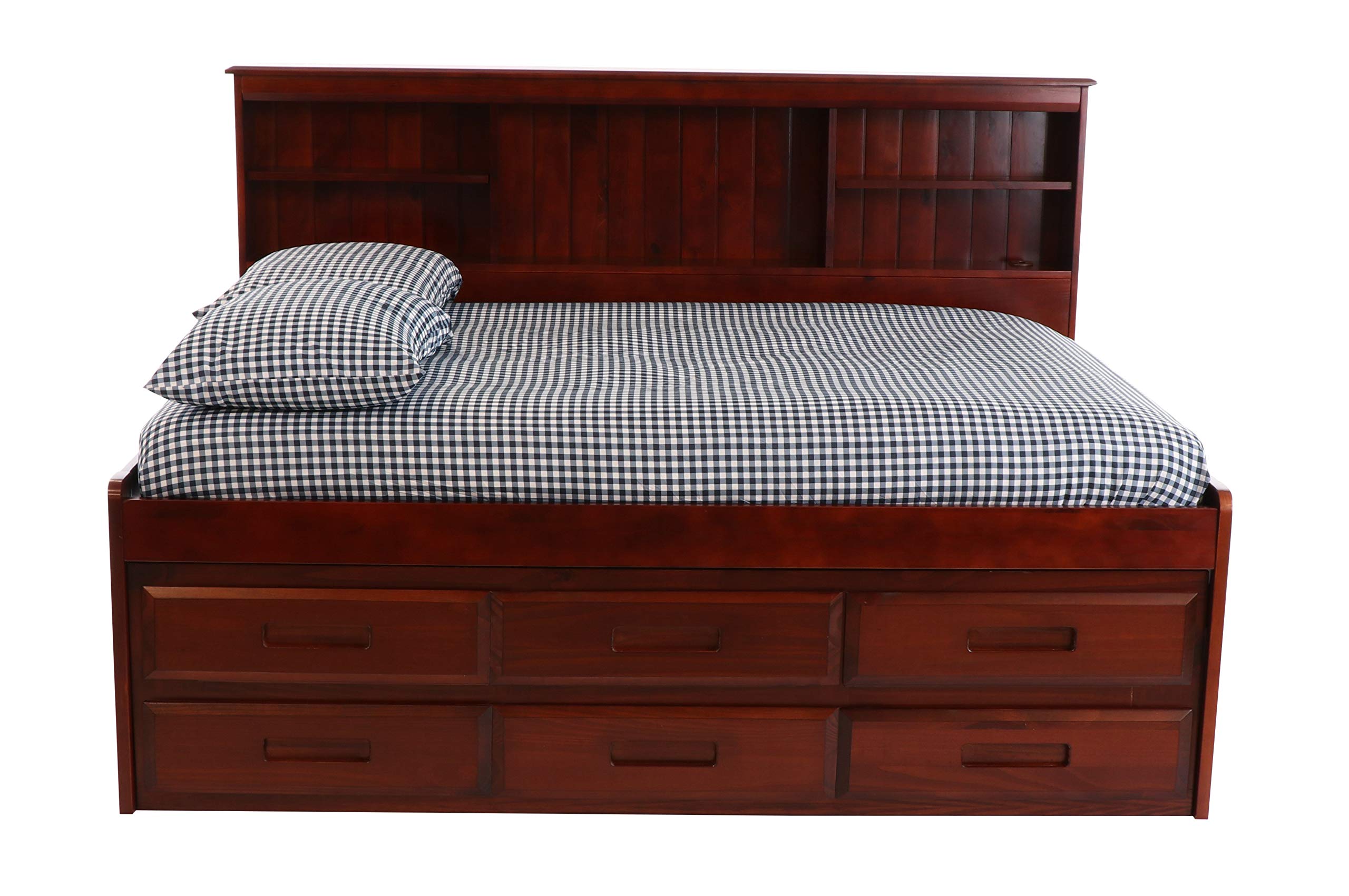 Discovery World Furniture Full Bookcase Daybed with 6 Drawers in Merlot - Space-Saving Storage Bed for Guest Room, Dorm, or Small Apartments