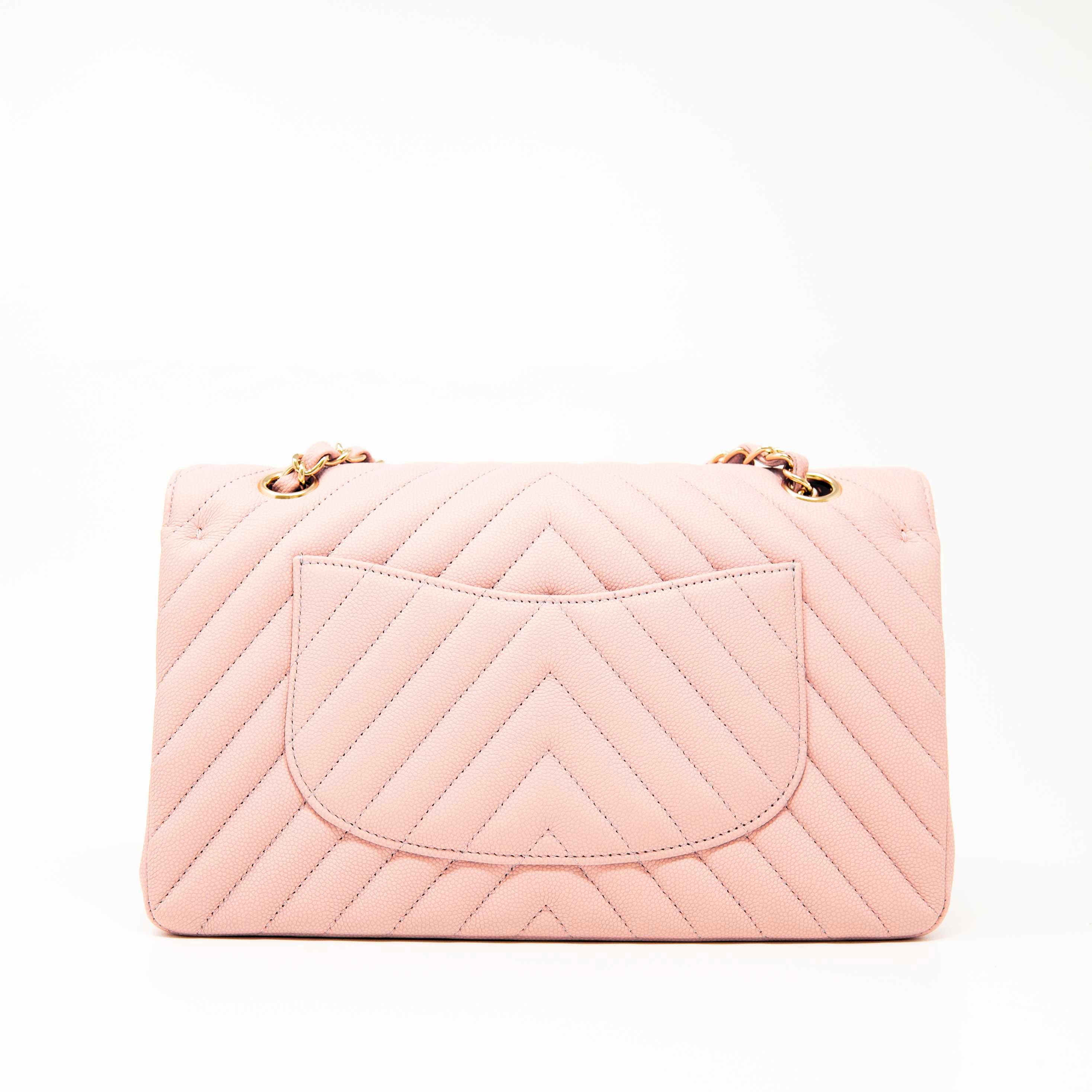 Chanel Pink Chevron Medium Classic Flap Bag - Luxury Quilted Leather Crossbody Purse for Women | Perfect for Date Night, Parties & Special Occasions