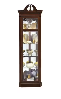 Vintage Cherry Wood Corner Curio Cabinet - Antique Display Shelf for Collectibles, China & Home Decor - Perfect for Living Room, Dining Room & Hallway Decor