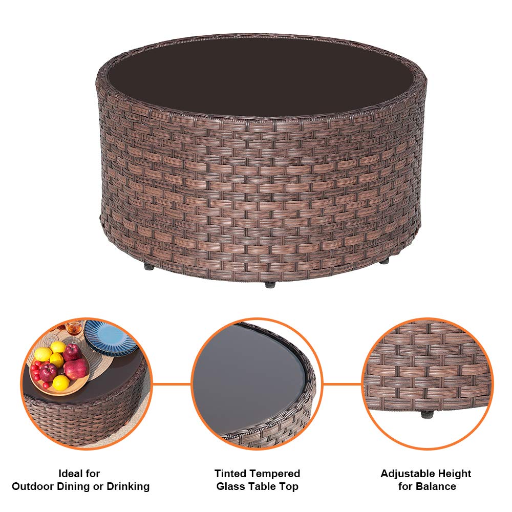 11-Piece Patio Furniture Set - Half Moon Outdoor Sectional Sofa with Round Coffee Table, Brown PE Wicker & Beige Cushions - Perfect for Backyard, Garden, Poolside & Patio Relaxation