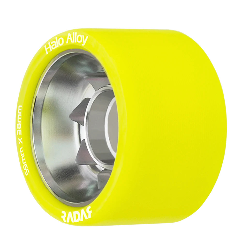 Premium Radar Halo Alloy 59mm Roller Skate Wheels - 4 Pack Set for Indoor/Outdoor Skating, Rink, Derby & Artistic Roller Skating - High Performance Urethane Wheels for Smooth Ride