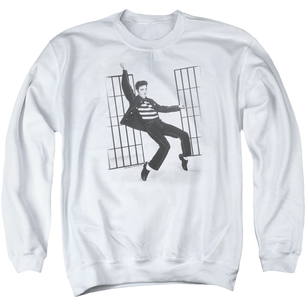 Elvis Presley Sweatshirt - Vintage Jailhouse Rock White Pullover Hoodie for Men & Women | 50s Rock 'n' Roll Music Fan Gift | Perfect for Concerts, Halloween & Retro Parties