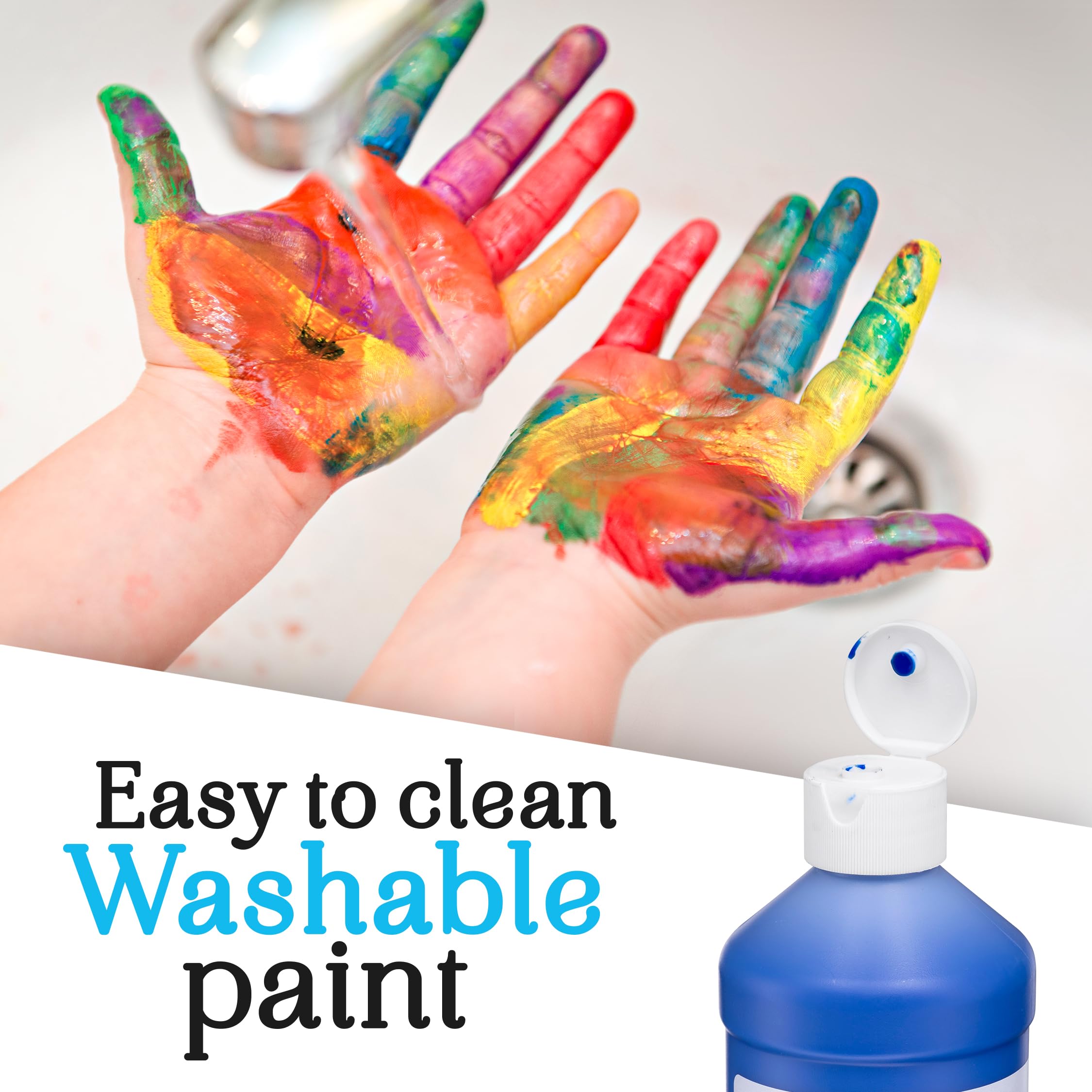 Non-Toxic Washable Tempera Paint Set for Kids - 8 Vibrant Colors (16oz Each) | Safe Finger Paint for Classroom, School & Art Projects | Bulk Student Paint for Creative Activities & DIY Crafts