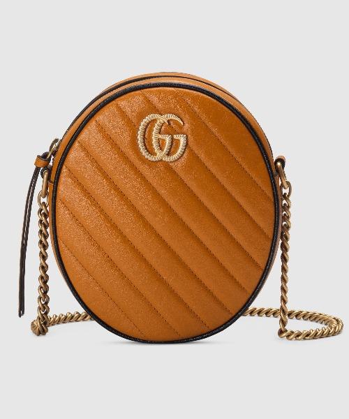 Gucci GG Marmont Mini Round Shoulder Bag in Cognac Leather - Perfect for Date Night & Evening Outings