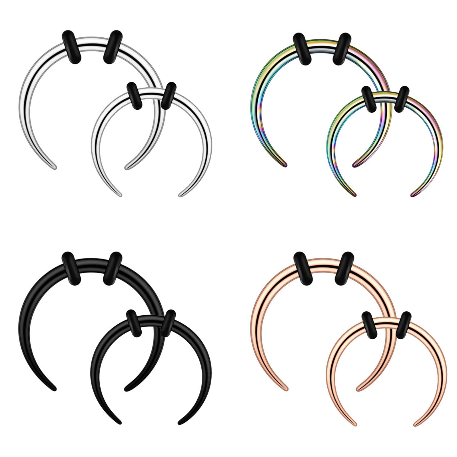 YOFANST 18G-10G Stainless Steel C Shape Septum Rings - Buffalo Horseshoe Nose Piercing Jewelry Set (4 Pairs) for Women & Men | Perfect for Daily Wear, Parties & Alternative Fashion