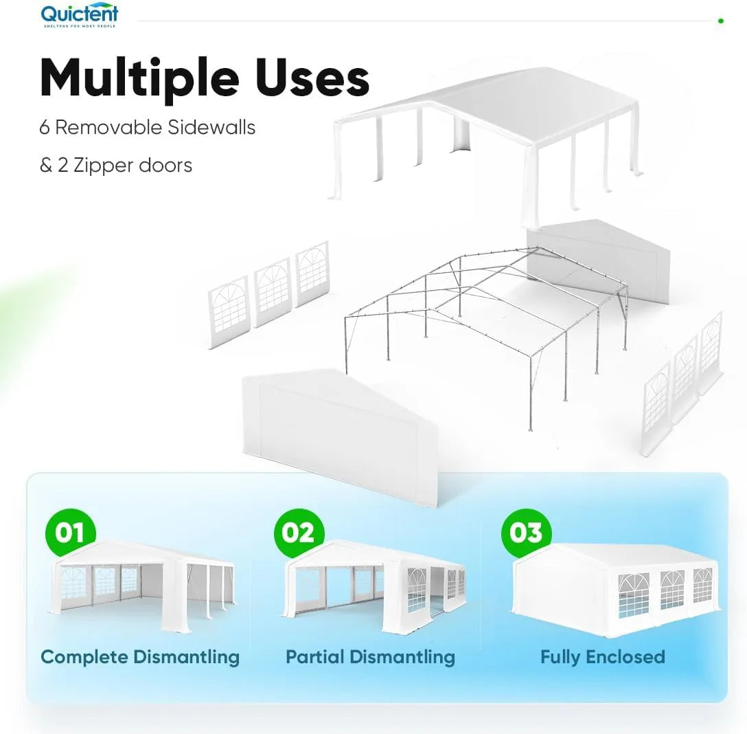 20' x 20' White Party Tent - Heavy Duty Waterproof Canopy for Outdoor Events, Weddings, Picnics & Backyard Gatherings