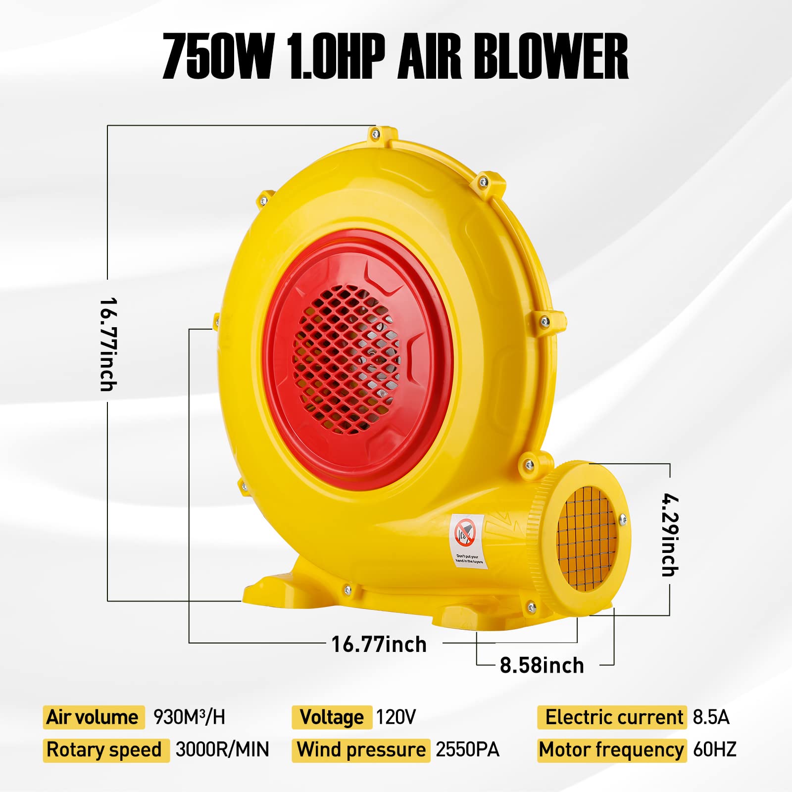 WARSUN 750W 1.0HP Portable Air Blower - High Power 2250Pa Commercial Inflatable Pump for Bounce Houses, Arches, Jump Slides | Perfect for Party Rentals, Carnival Events & Backyard Inflatables