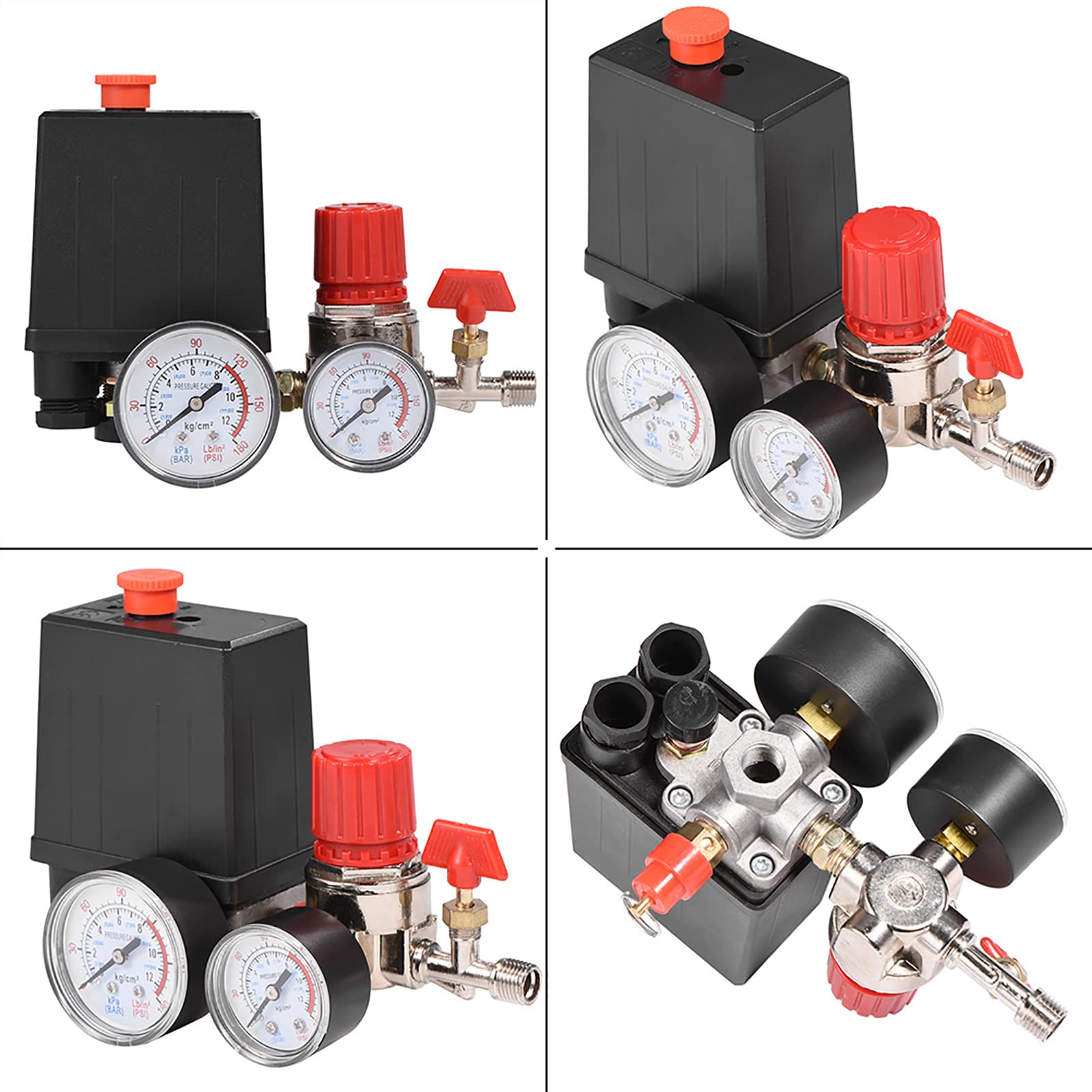 Central Pneumatic Air Compressor Pressure Switch with Gauges - Precision Air Flow Control for DIY, Workshop & Industrial Applications