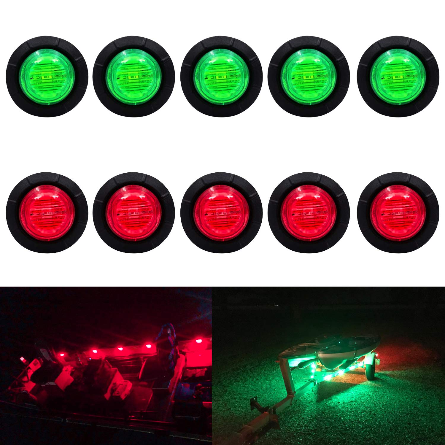 (5 Red + 5 Green) Waterproof Marine Boat LED Lights - 12V Underwater & Deck Courtesy Lighting for Yachts, Boats, Fishing, Pontoons, Sailboats & Kayaks - Perfect for Night Fishing, Docking Safety & Underwater Illumination