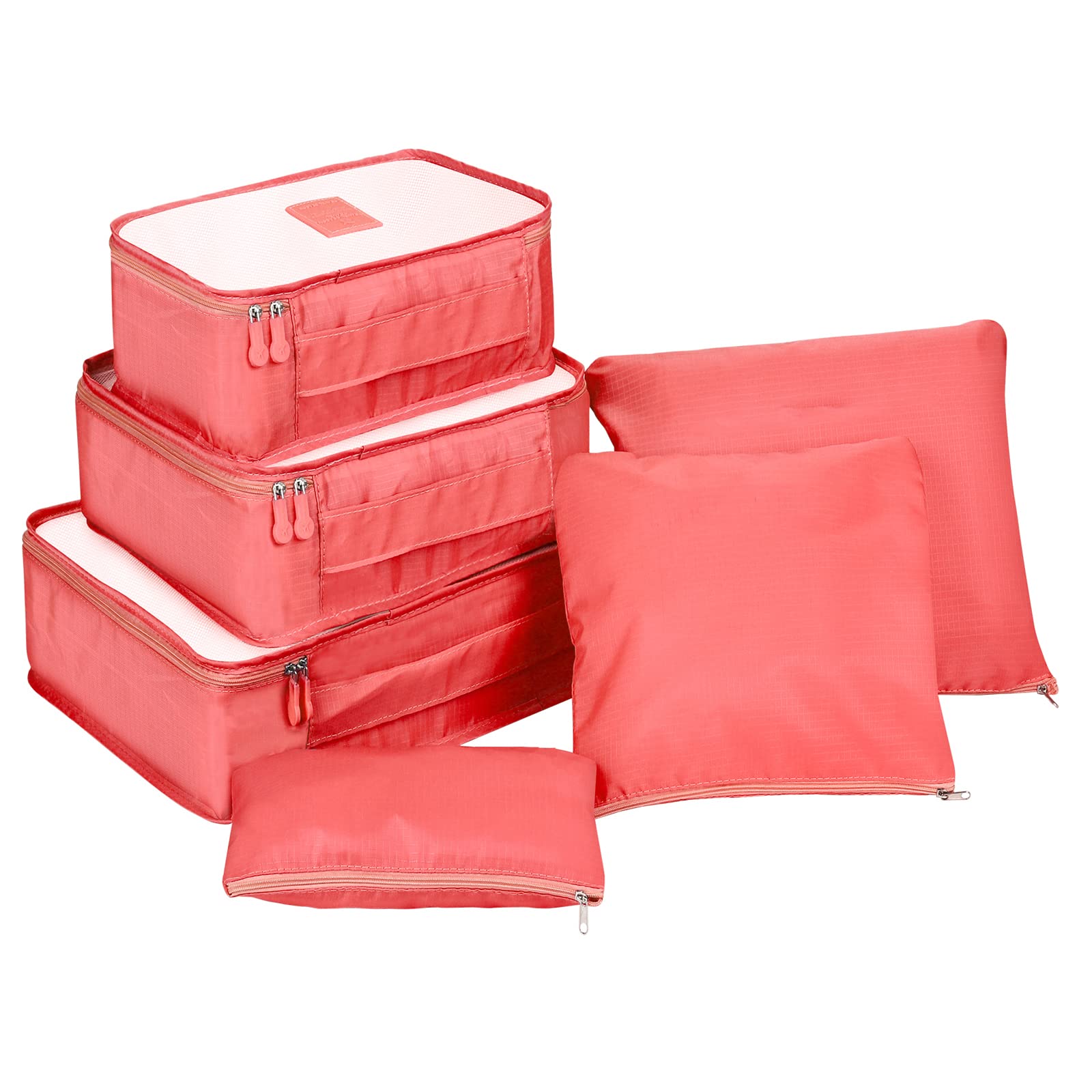 Coolzon 6-Piece Watermelon Red Packing Cube Set - Travel Organizer Cubes for Luggage & Suitcases - Perfect for Vacations, Business Trips & Weekend Getaways