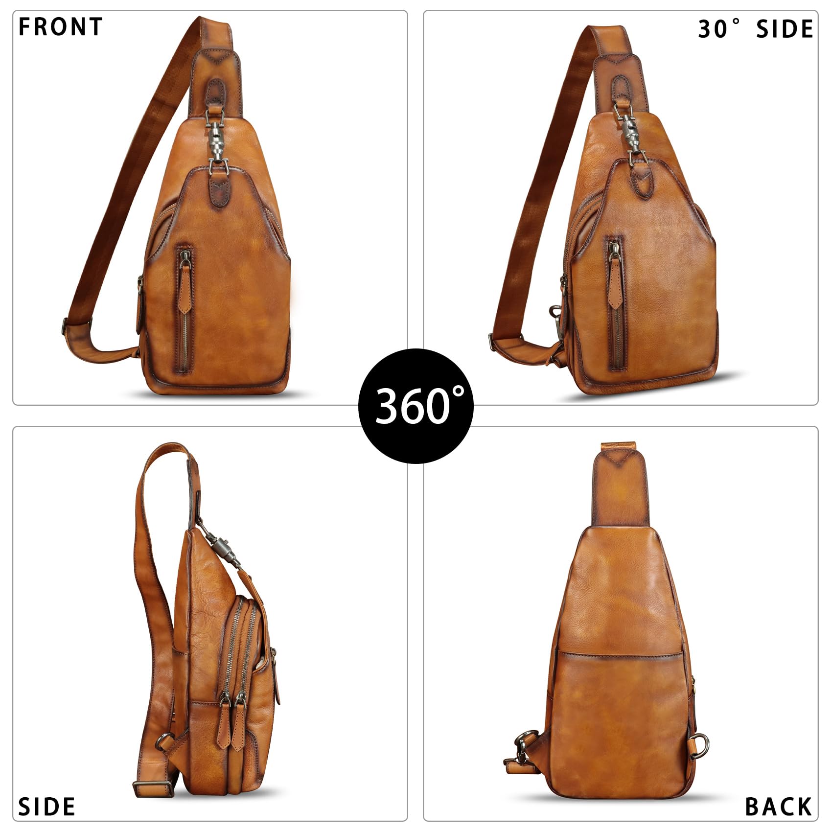 Genuine Leather Sling Bag for Women & Men - Real Leather Crossbody Backpack Shoulder Bag Chest Purse - Perfect for Travel, Work & Everyday Use