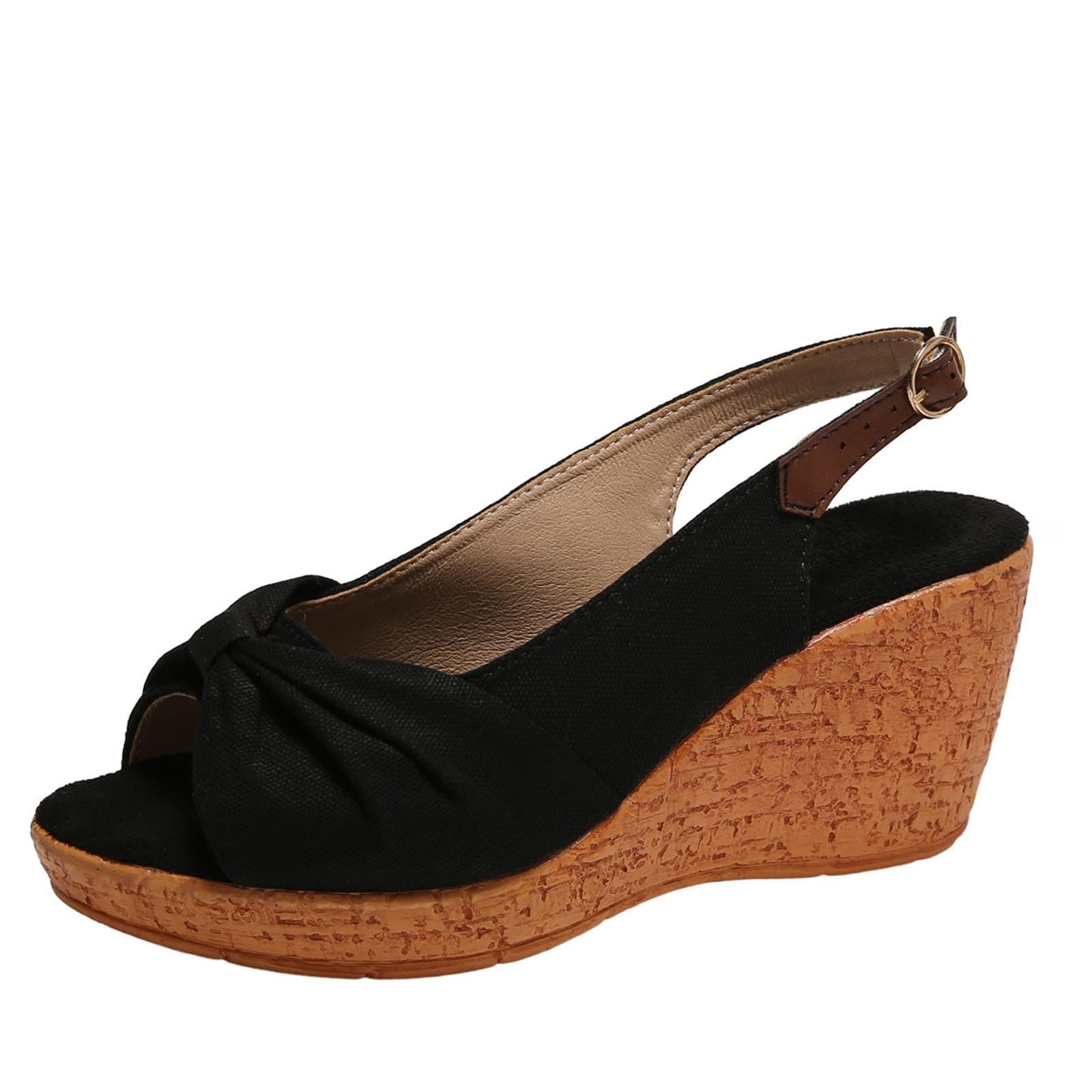 Women's Summer Wedge Fish Mouth Roman Sandals - Low Heel Dress Sandals for Casual Outings & Beach Vacations