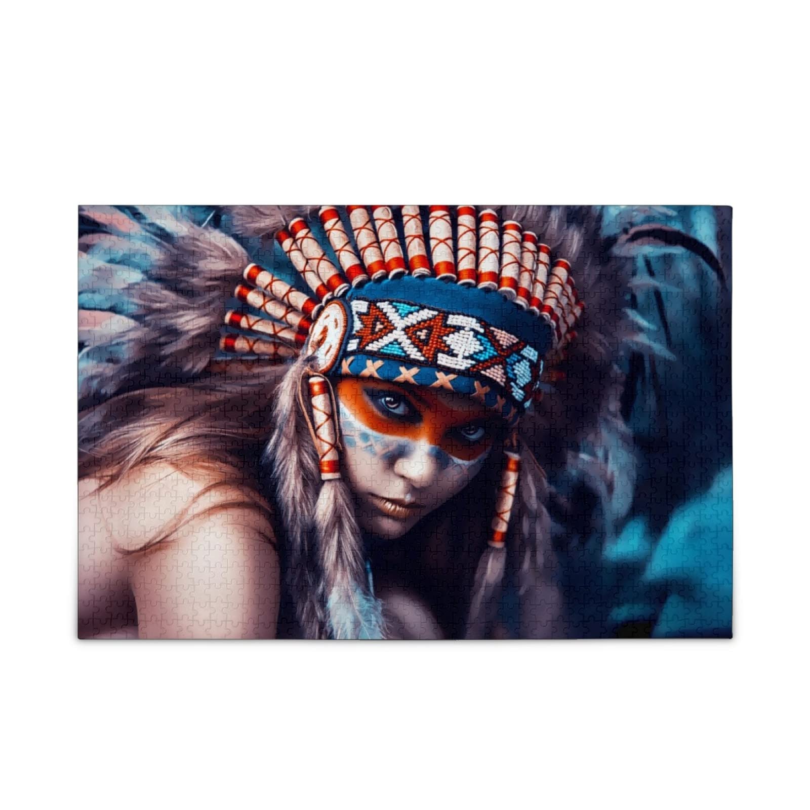 X.ICOBYB 500-Piece Wooden Jigsaw Puzzle - Indian Girl Native American Woman Art, Multicolor Educational Puzzle for Adults & Kids (20.5