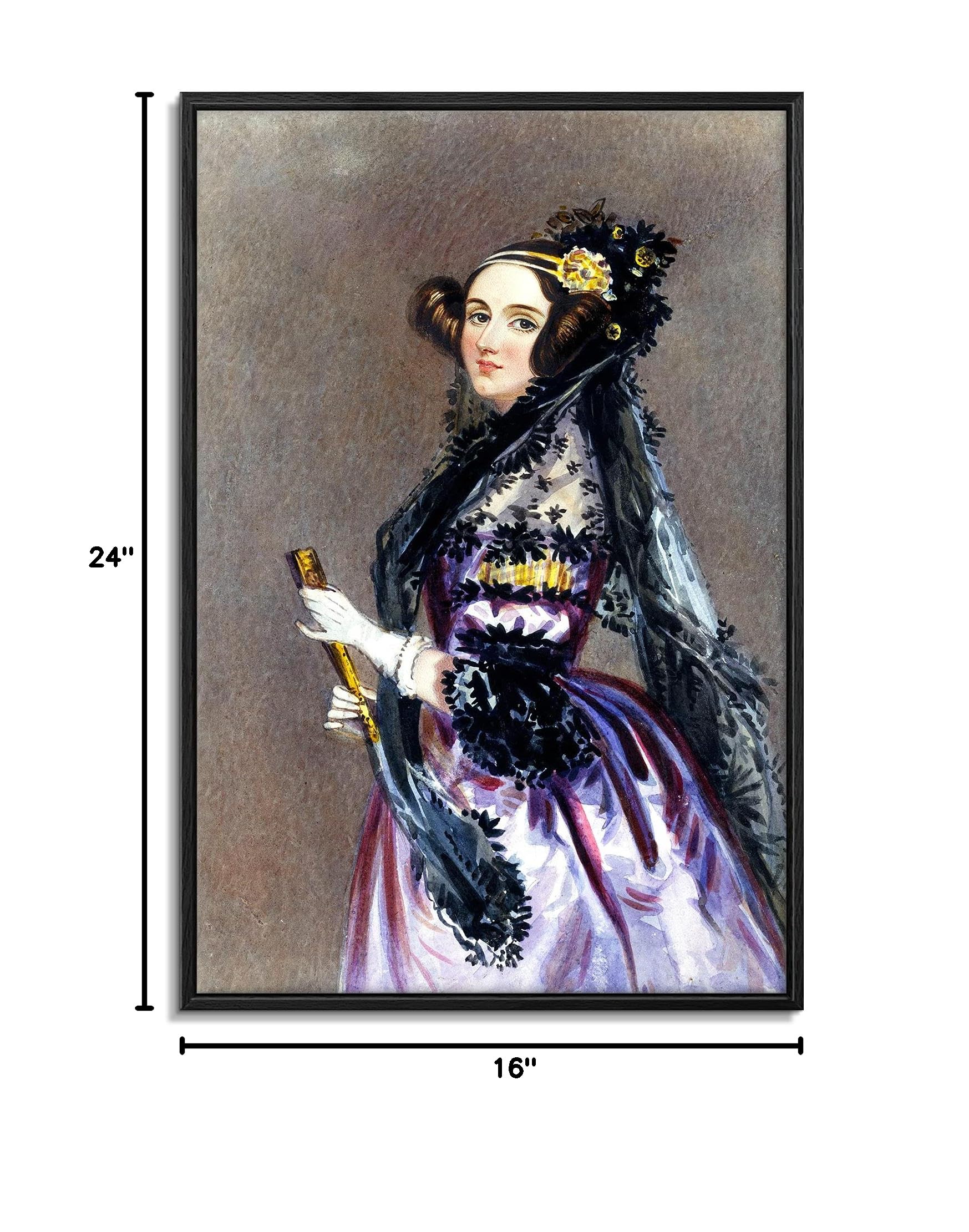 Ada Lovelace Portrait Floating Frame Canvas Print - Alfred Edward Chalon Wall Art - 16x24 Inches - Perfect for Home Office Decor & Math History Enthusiasts