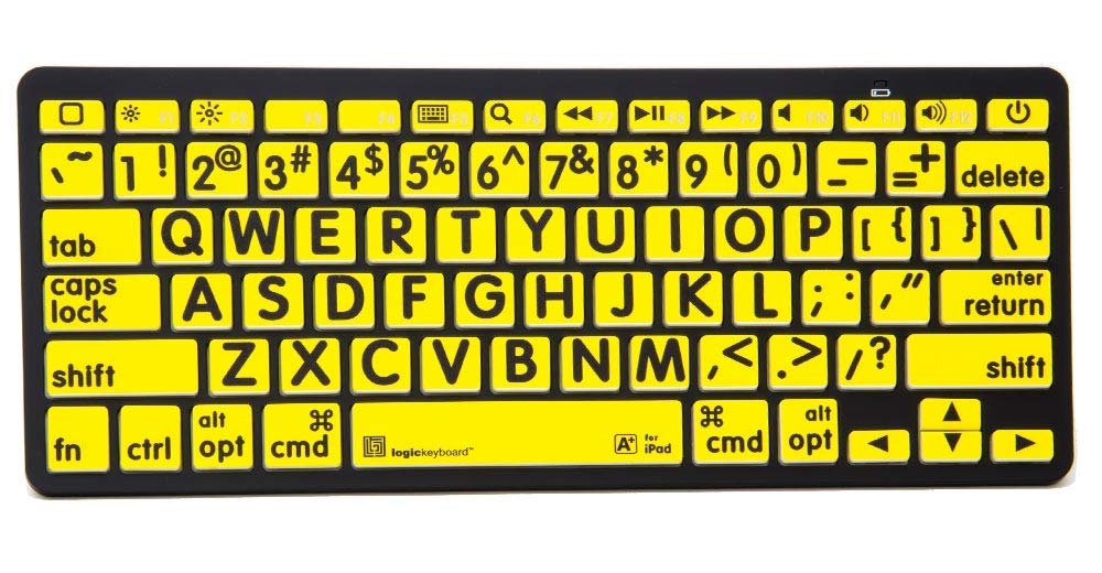 LogicKeyboard XL Print - Black on Yellow Bluetooth Mini Keyboard for Apple iPad, iPhone, iPod & Android Devices - Wireless Portable Keyboard for Office, Home & Travel (Model: LKBU-LPBY-BTON-US)