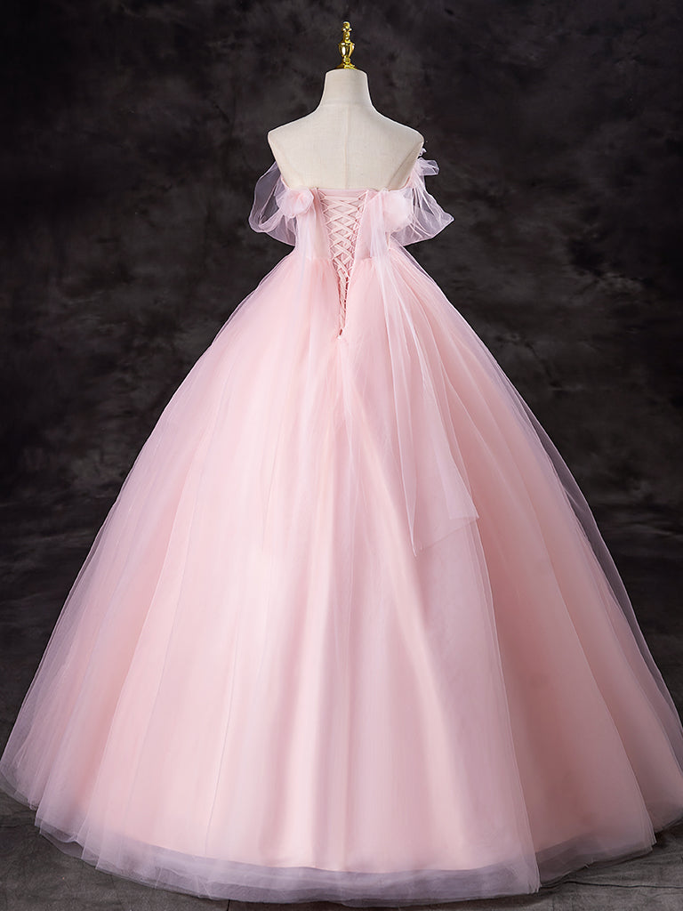 Elegant A-Line Tulle Pink Long Prom Dress for Sweet 16 Party, Homecoming, Formal Events & Special Occasions