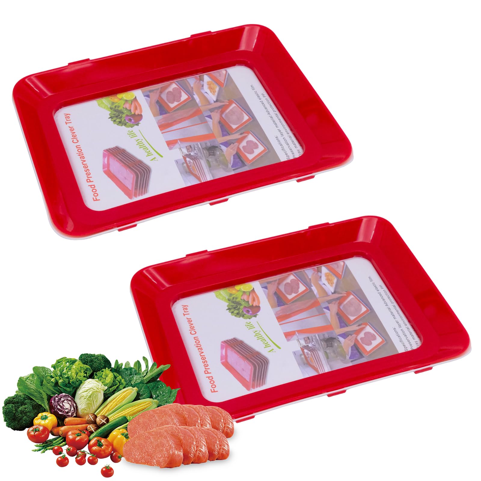 2-Pack Reusable Food Storage Trays - Stackable BPA-Free Plastic Food Preserver Containers for Fruits, Vegetables & Meal Prep - Perfect for Fridge, Pantry & Picnic Organization
