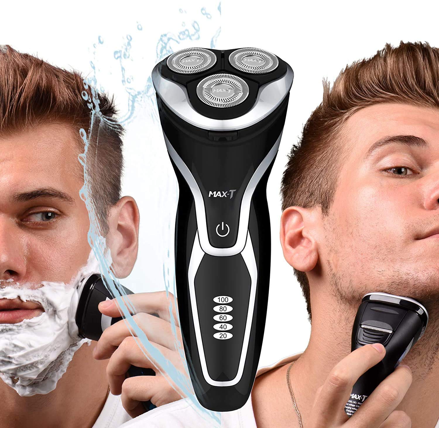 MAX-T Men's Electric Razor - Rechargeable Wet & Dry Rotary Shaver with 3D Floating Heads for Smooth Shaving | Perfect for Travel, Gym & Daily Use (Black)