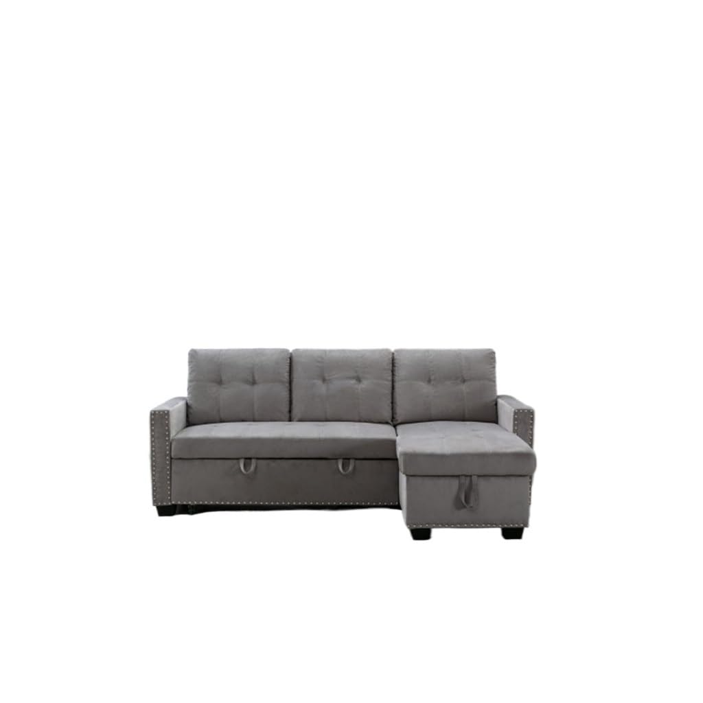 WXBDD 77 Inch Reversible L-Shaped Sectional Sofa Bed with Storage | 2-Seat Sleeper Chaise Lounge in Velvet Fabric | Perfect for Small Spaces, Living Rooms & Guest Rooms