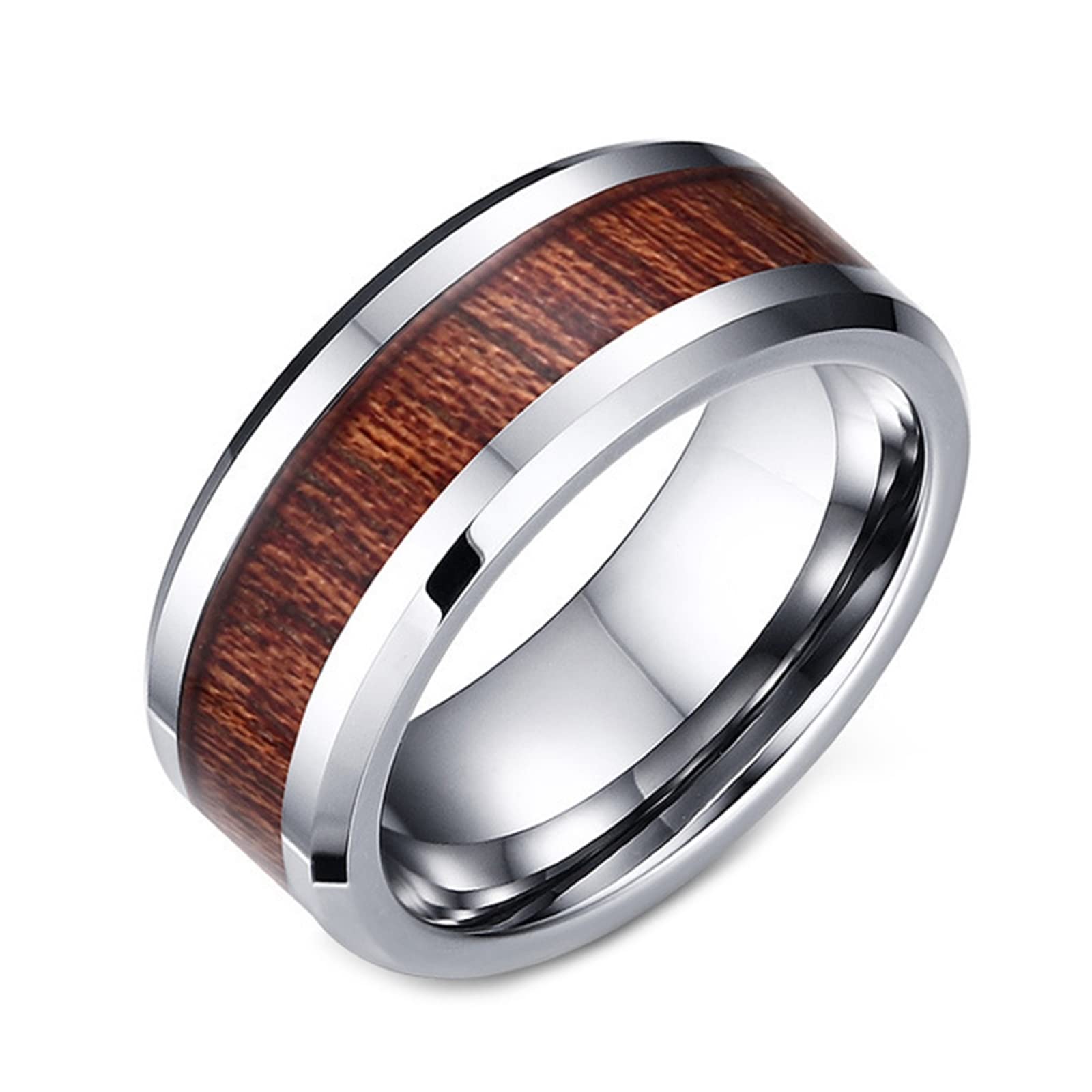 ANAZOZ Men's Tungsten Carbide Engagement Ring - 8MM Wooden Promise Band with Beveled Edge - Durable Wedding Ring for Him - Perfect for Proposals, Anniversaries & Special Occasions
