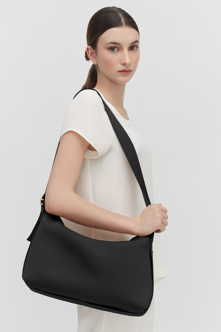 Eco-Friendly Recycled Knit Sling Bag with Gold Accents - Perfect for Travel, Shopping & Everyday Use