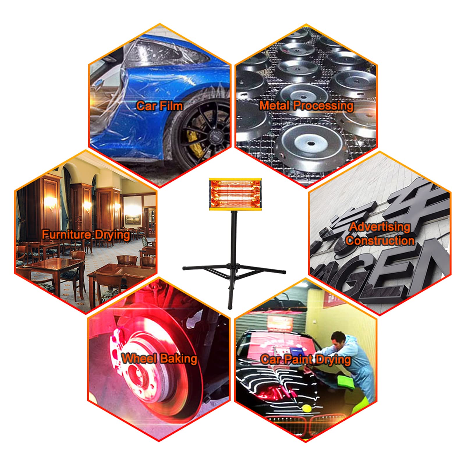 2000W Shortwave Infrared Paint Curing Lamp with Timer & Adjustable Bracket - DATOUBOSS Heat Lamp for Auto Body Repair, Paint Drying System (110V, Model ZJ-SC-003) - Perfect for Professional Car Paint Shops & DIY Automotive Restoration