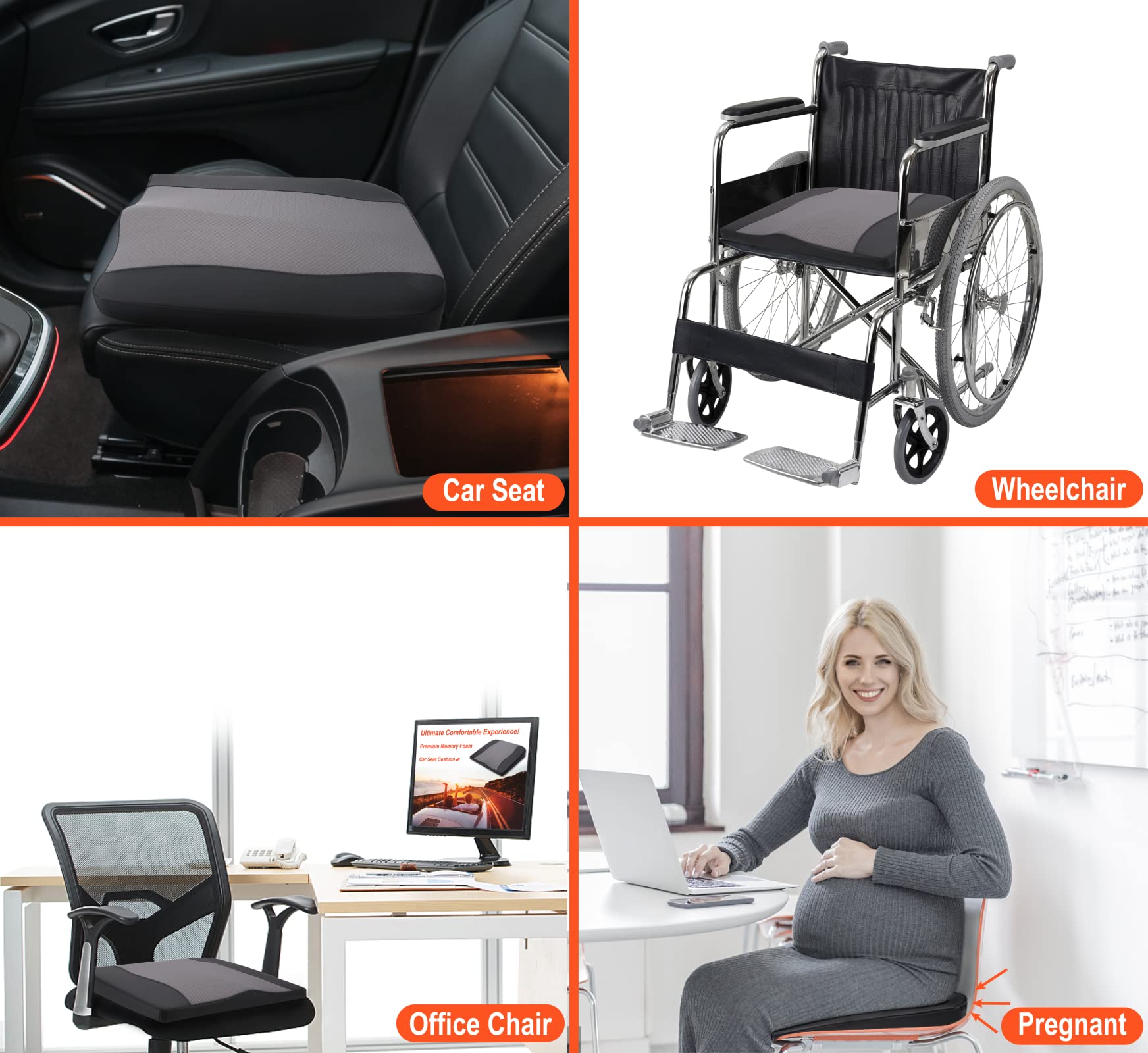 Premium Memory Foam Car Seat Cushion for Sciatica & Back Pain Relief - Ergonomic Support for Drivers, Office Chairs & Wheelchairs (Black/Gray) | Long Drive Comfort, Posture Correction & Pain Relief Solution