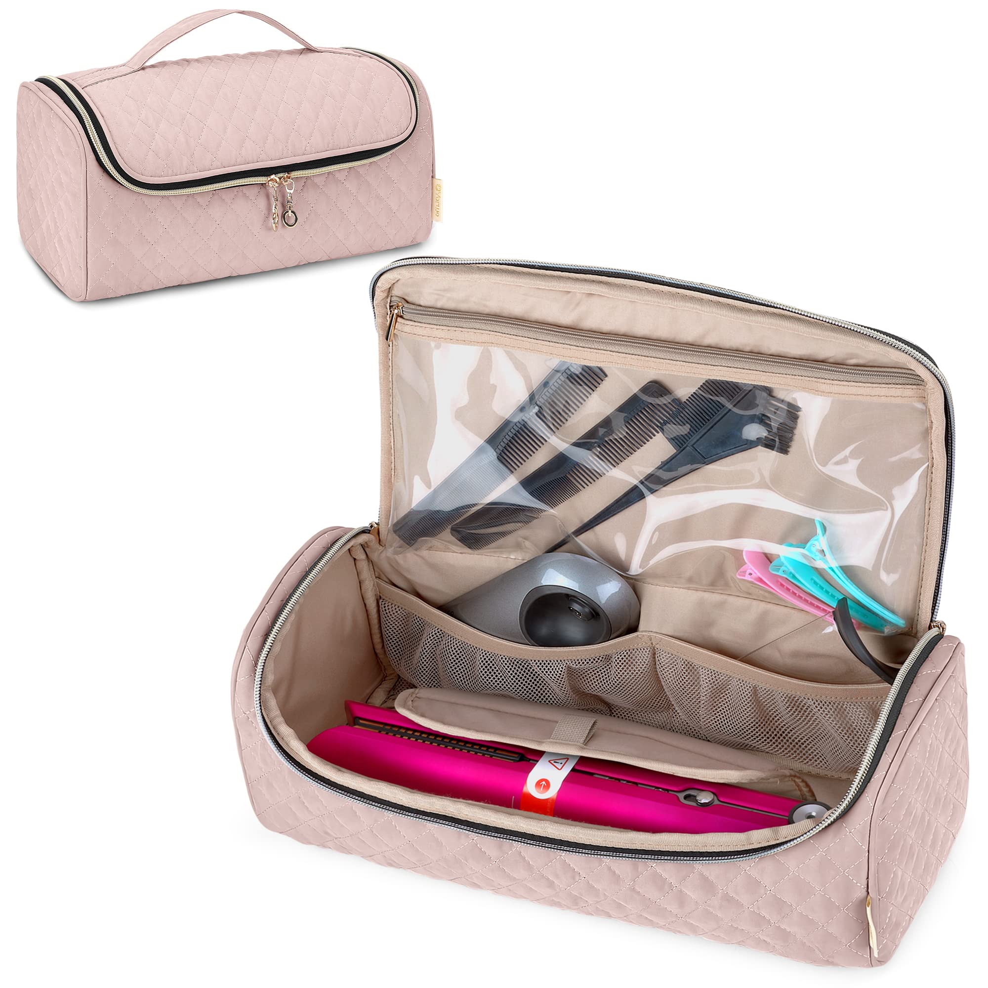 Yarwo Travel Hair Straightener Bag for Dyson, Revlon, CHI, GHD & Remington Flat Irons - Portable Storage Case for Hair Straightener, Curling Iron & Accessories, Dusty Rose - Perfect for Travel, Home & Salon Use