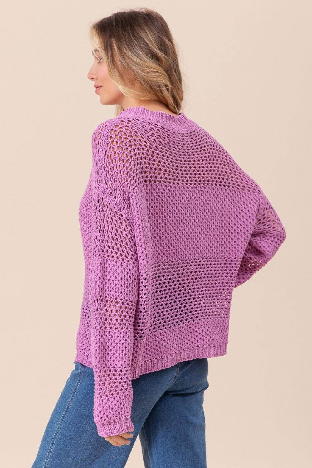 BiBi Openwork Long Sleeve Knit Top for Women - Breathable Lace Knit Sweater - Perfect for Fall Layering & Casual Outfits