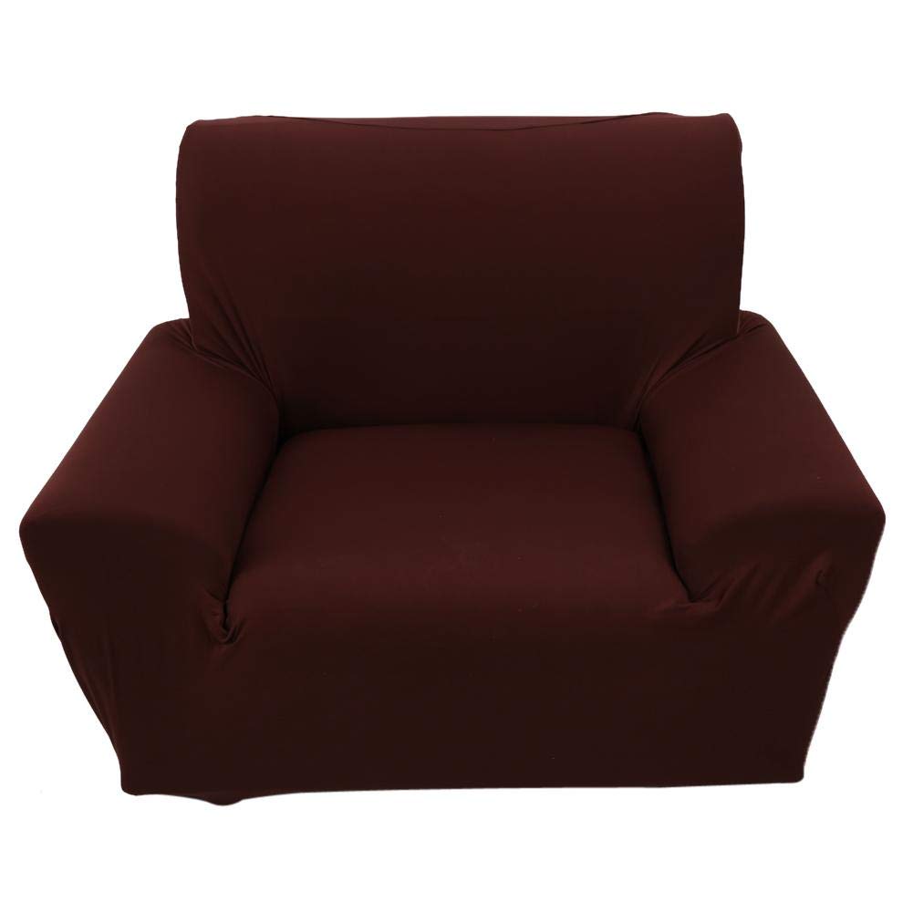 Ymiko 1 Seater Stretchable Elastic Sofa Slipcover - Non-Slip Furniture Protector in Solid Brown | Perfect for Living Room, Bedroom & Apartment Decor