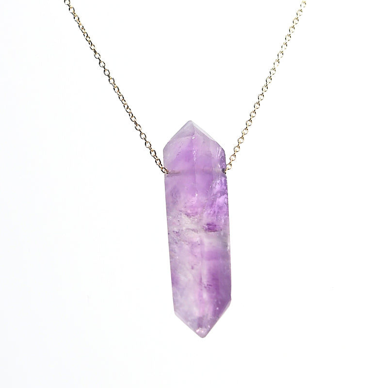 14K Gold Amethyst Point Necklace for Women – Elegant Healing Crystal Jewelry for Meditation, Yoga & Spiritual Gifts