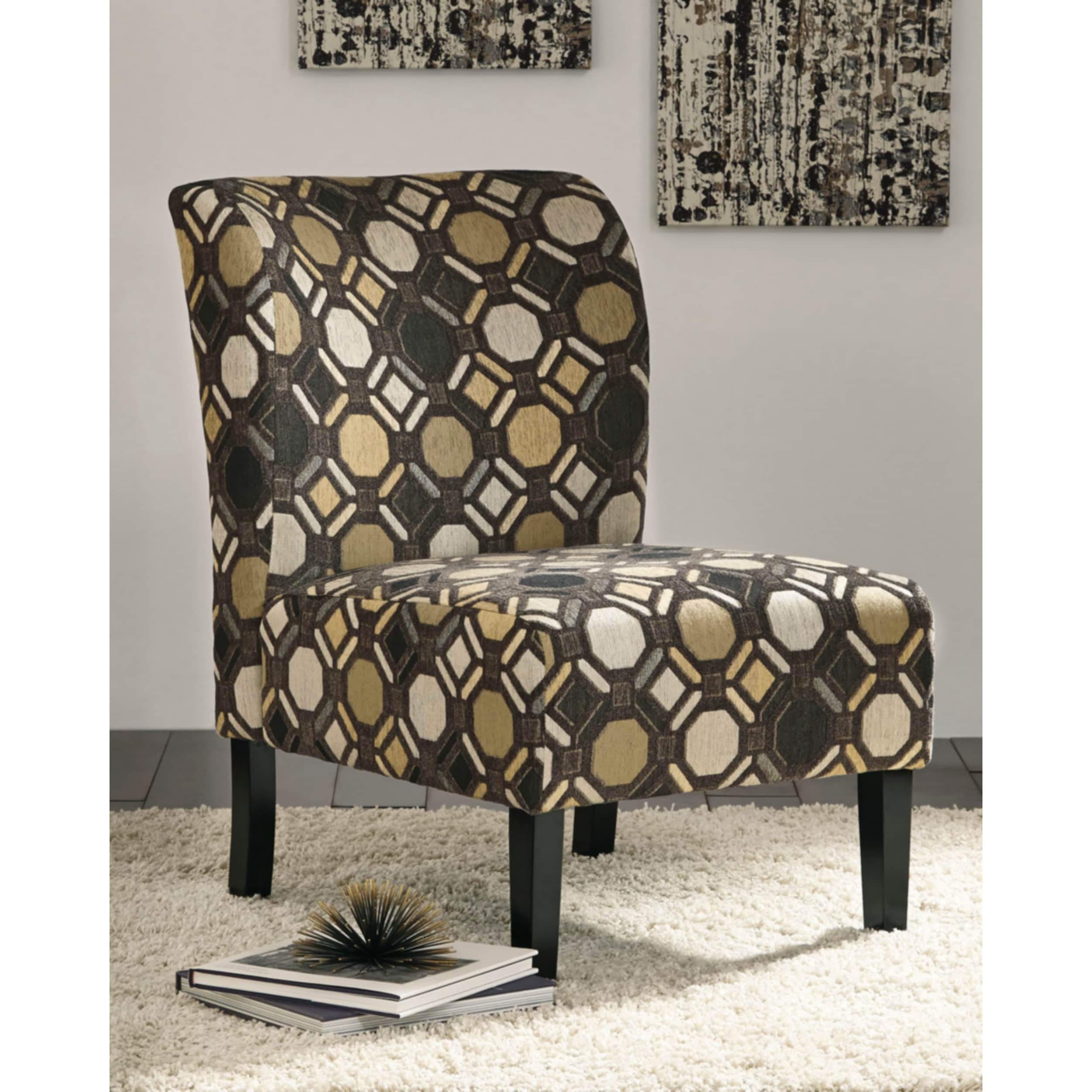 Modern Geometric Accent Chair with Padded Polyester Seat in Brown & Tan - Perfect for Living Room, Bedroom, or Office Decor