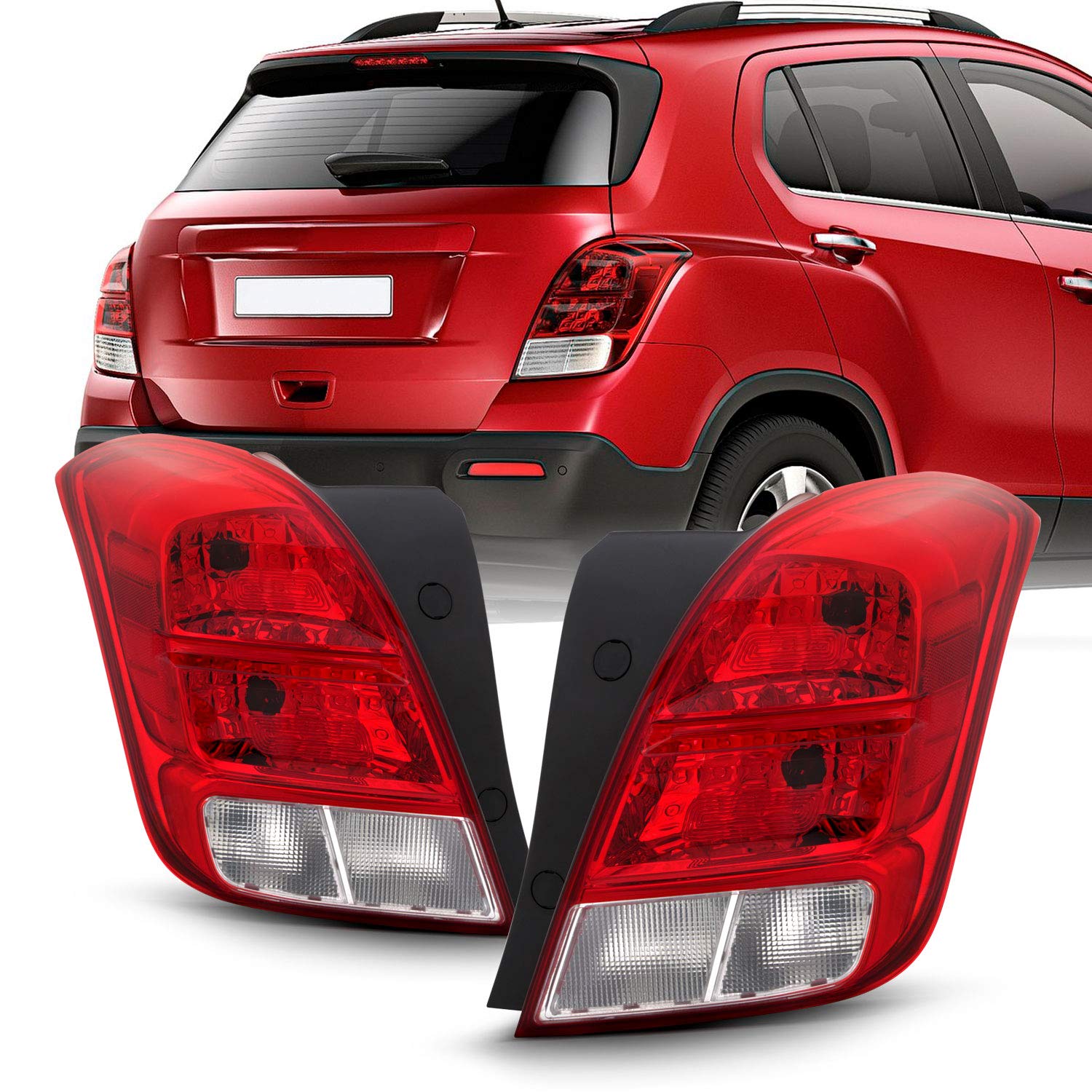 AKKON Red Lens Tail Brake Lights Pair for 2013-2019 Chevy Trax LS (Halogen Type) - Driver & Passenger Side Replacement - Enhances Safety & Style for Night Driving and Car Customization