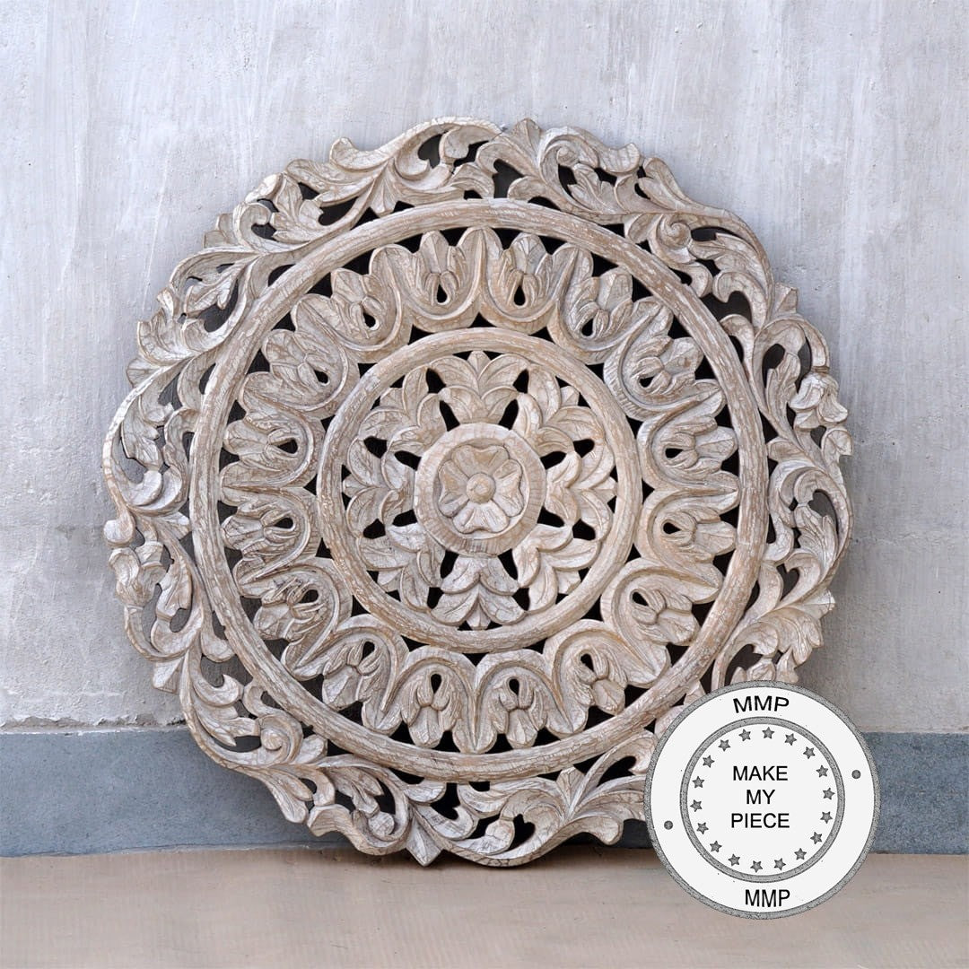 Hand Carved Indian Wooden Round Bed Headboard Panel - Exquisite Traditional Design for Master Bedroom Decor | Perfect for Boho, Vintage & Ethnic Home Styling
