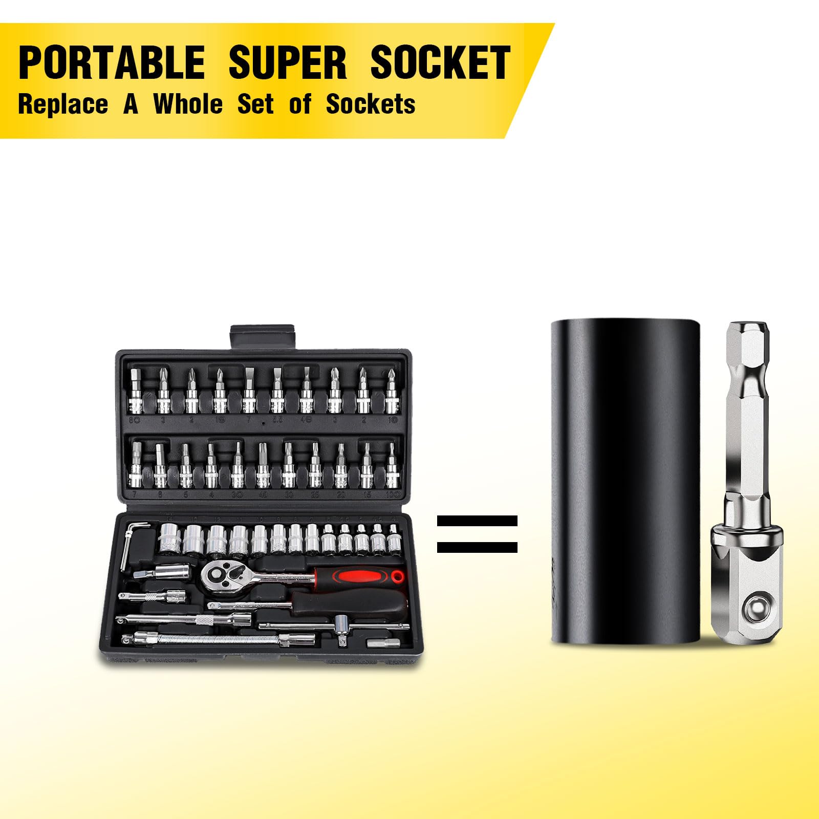 Universal Socket Tool Set with Power Drill Adapter - 12-Piece Multi-Purpose Wrench Kit for DIY & Home Repair - Perfect Gift for Men, Husband, Dad, Handyman (Black) - Ideal for Automotive, Plumbing, and Household Maintenance Projects