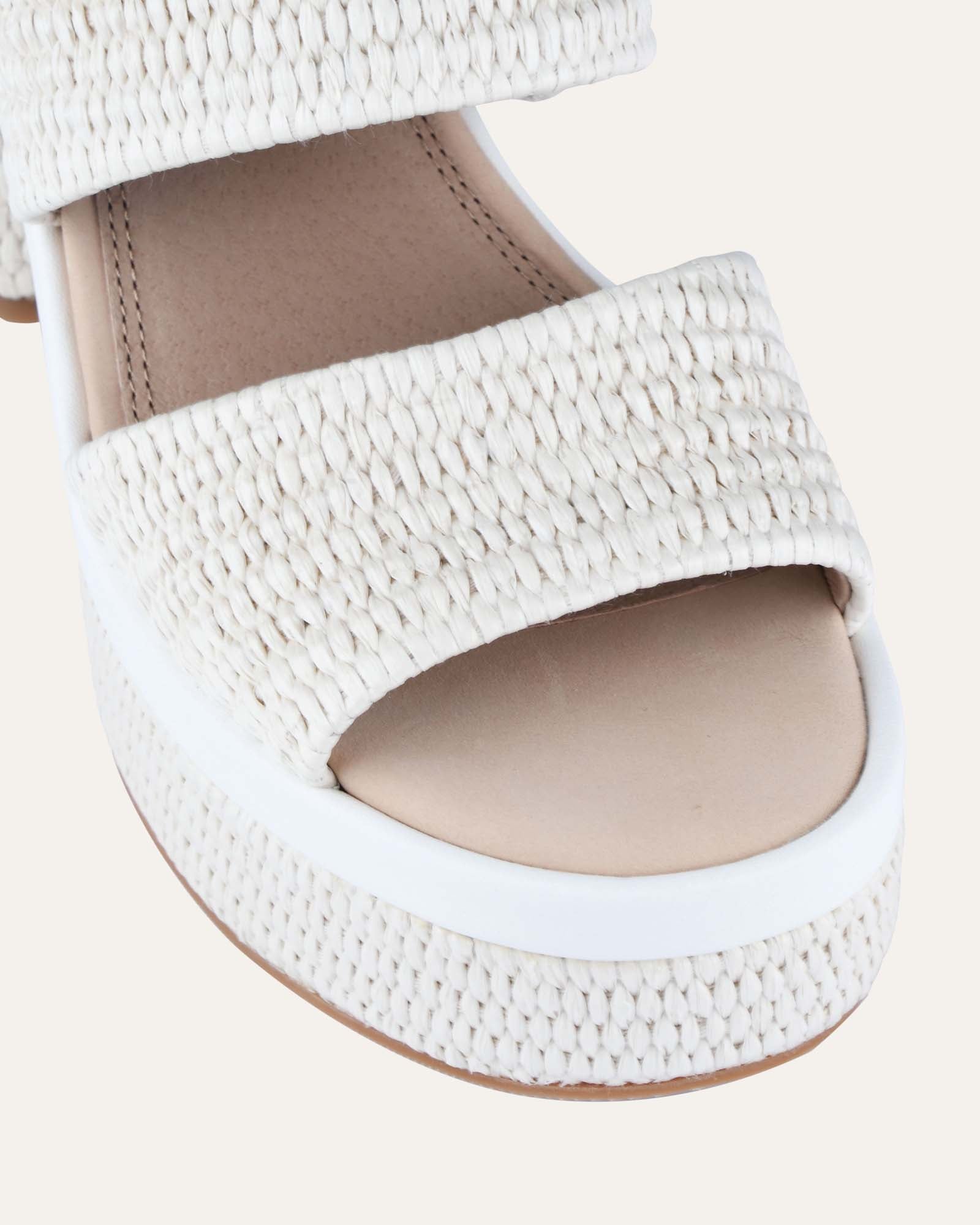 FELICITY Women's High Heel Platform Sandals - Off White Raffia Strappy Summer Shoes for Beach, Wedding & Party