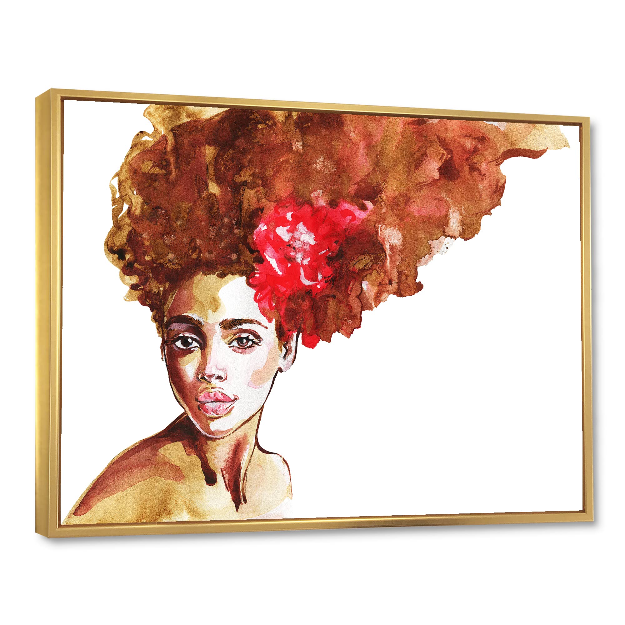DesignQ Portrait of Young African American Woman II - Modern Framed Canvas Wall Art Print for Living Room, Bedroom & Office Decor - Black Artwork for Home & Office Wall Decor