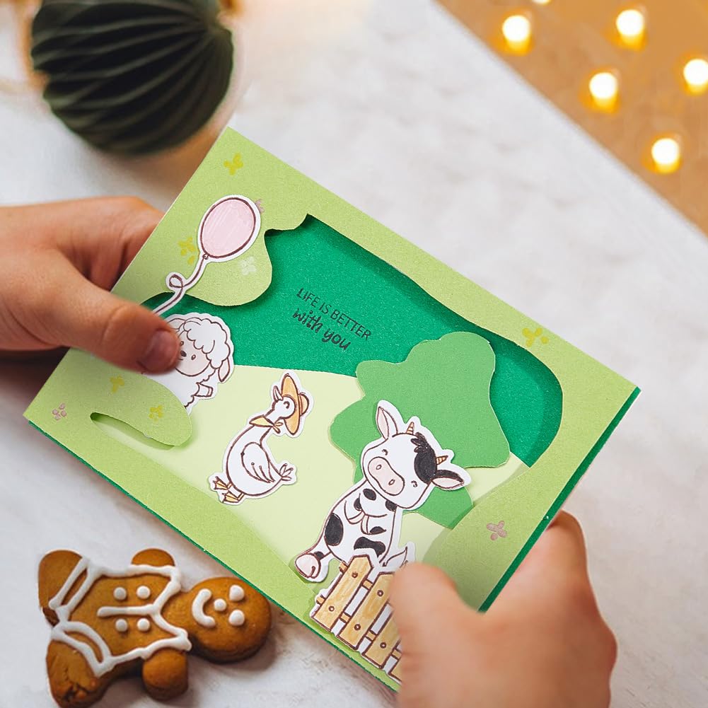 INFUNLY Farm Animal Clear Stamps and Dies Set - Cattle, Rabbit, Transparent Silicone Stamps for Card Making, DIY Crafts, Scrapbooking, Greeting Cards - Perfect for Birthday Cards, Home Decor, and Gift Wrapping