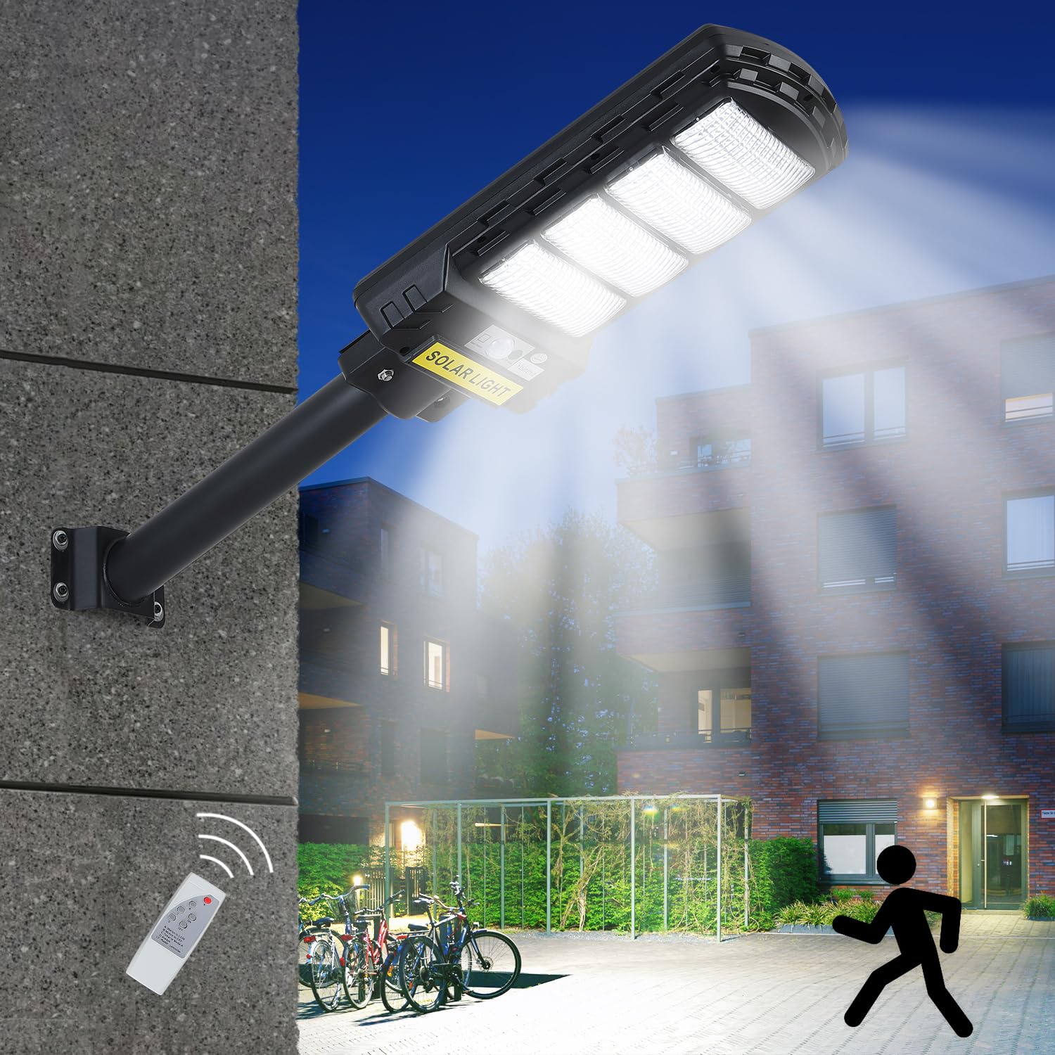 Vikrami 200W 20000 Lumens Solar Street Lights Outdoor Waterproof - Dusk to Dawn Motion Sensor & Remote Control Solar Flood Lights for Yard, Garden, Pathway, Parking Lot - Perfect for Home Security & Landscape Lighting