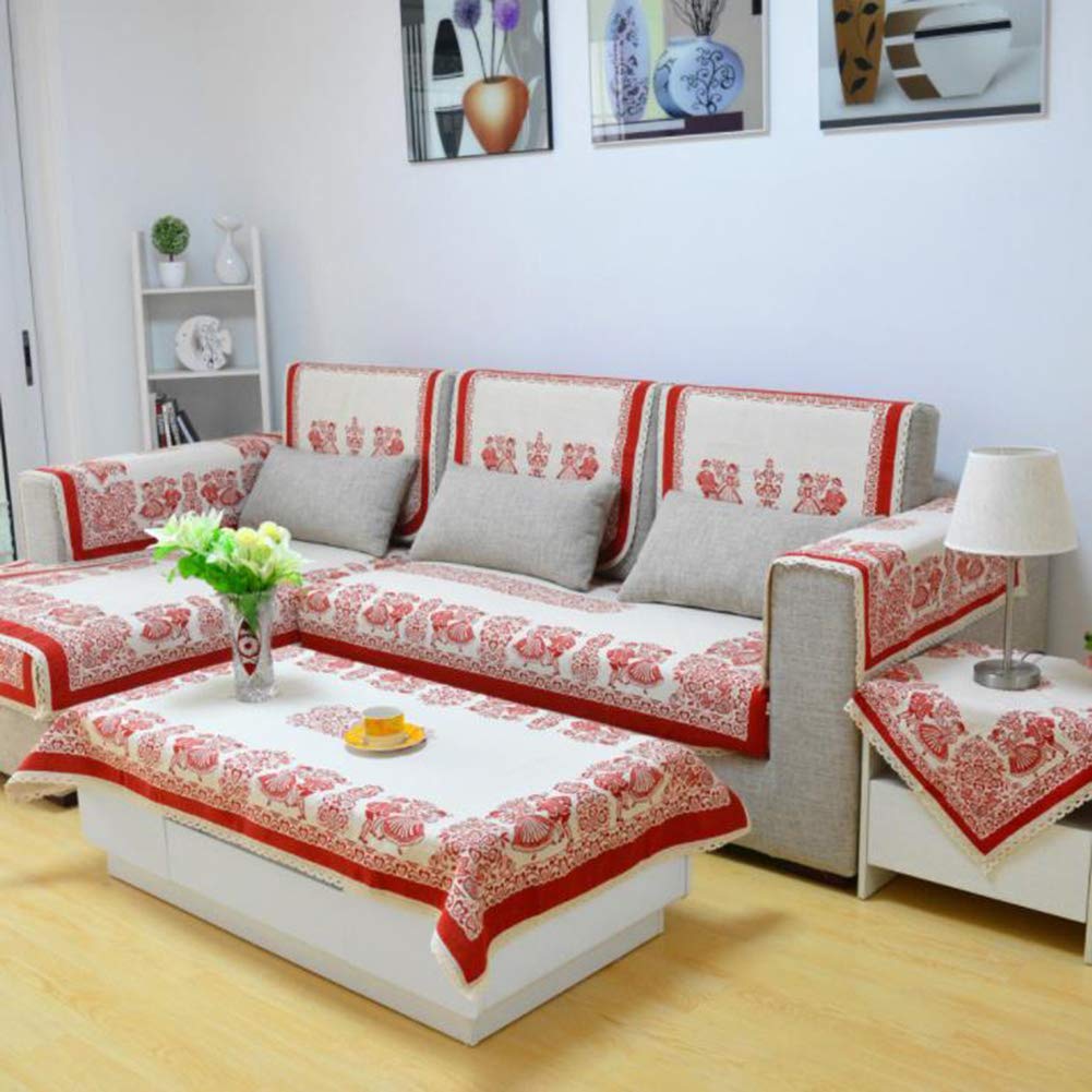 BW0057 Sofa Cover Slipcover - Floral Embroidery Couch Protector for Loveseat, Armchair, Futon (Machine Washable, 1 Piece, 28x82 Inches, Red) | Home Decor, Living Room Furniture Protection