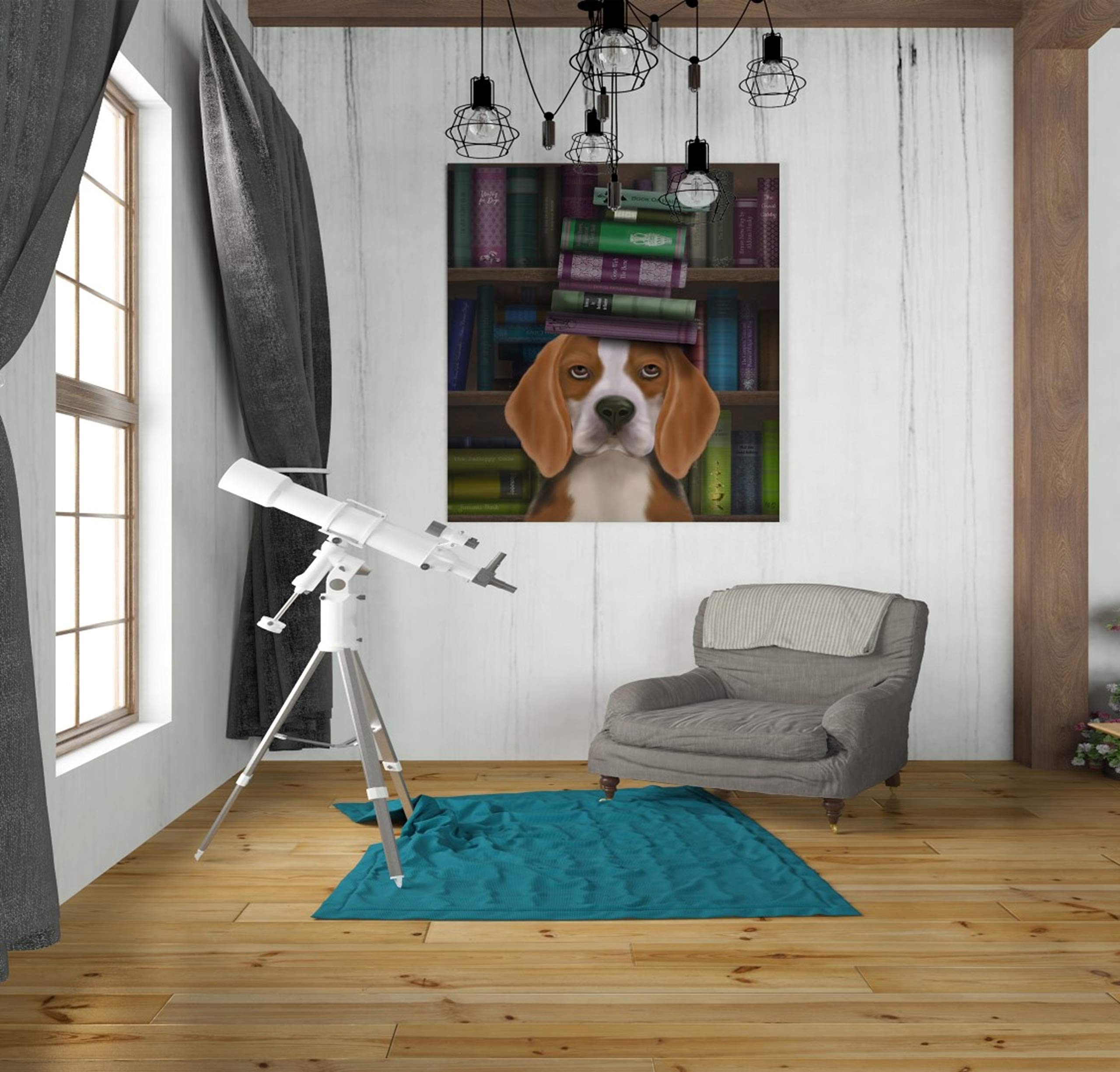 Epic Graffiti 'Beagle and Books' Canvas Wall Art by Fab Funky - 26x30 Inches Modern Home Decor for Living Room, Bedroom & Office