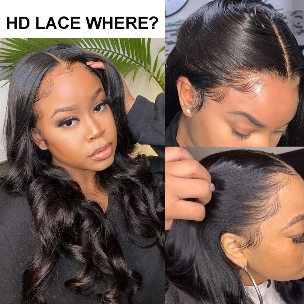 13x4 HD Transparent Lace Front Wig - Brazilian Remy Human Hair Body Wave Lace Frontal Wig for Black Women | Pre-Plucked Natural Hairline with Baby Hair & Bleached Knots | Glueless 150% Density 20 Inch | Perfect for Daily Wear, Parties & Special Occasions
